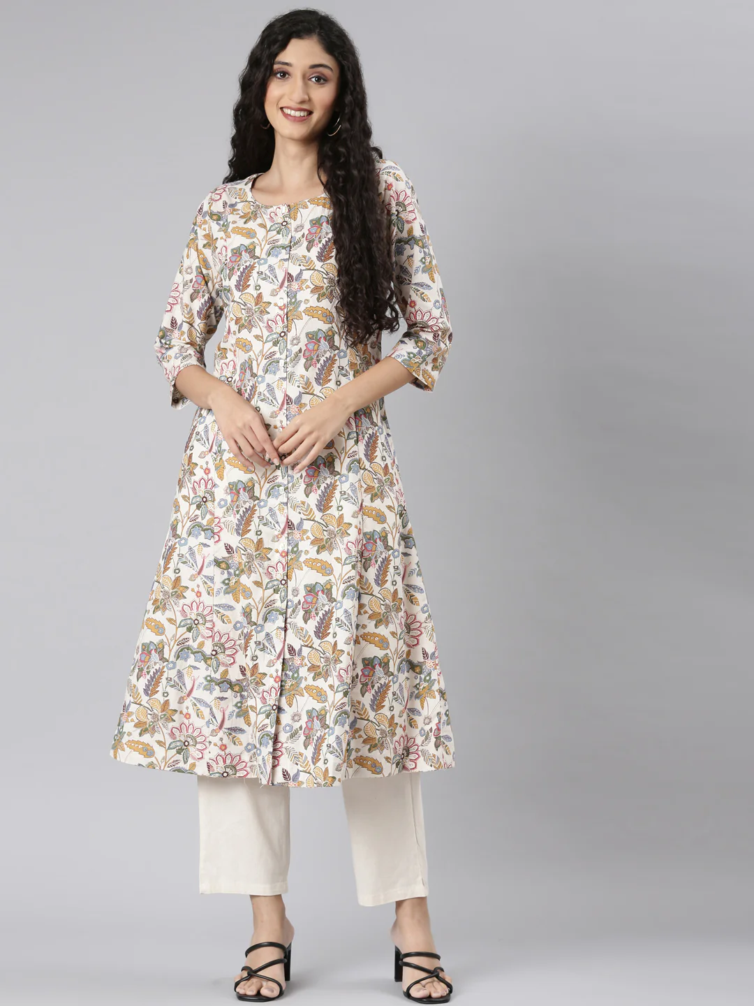 Neerus Multi Straight Casual Floral Kurta and Trouser. - Image 6