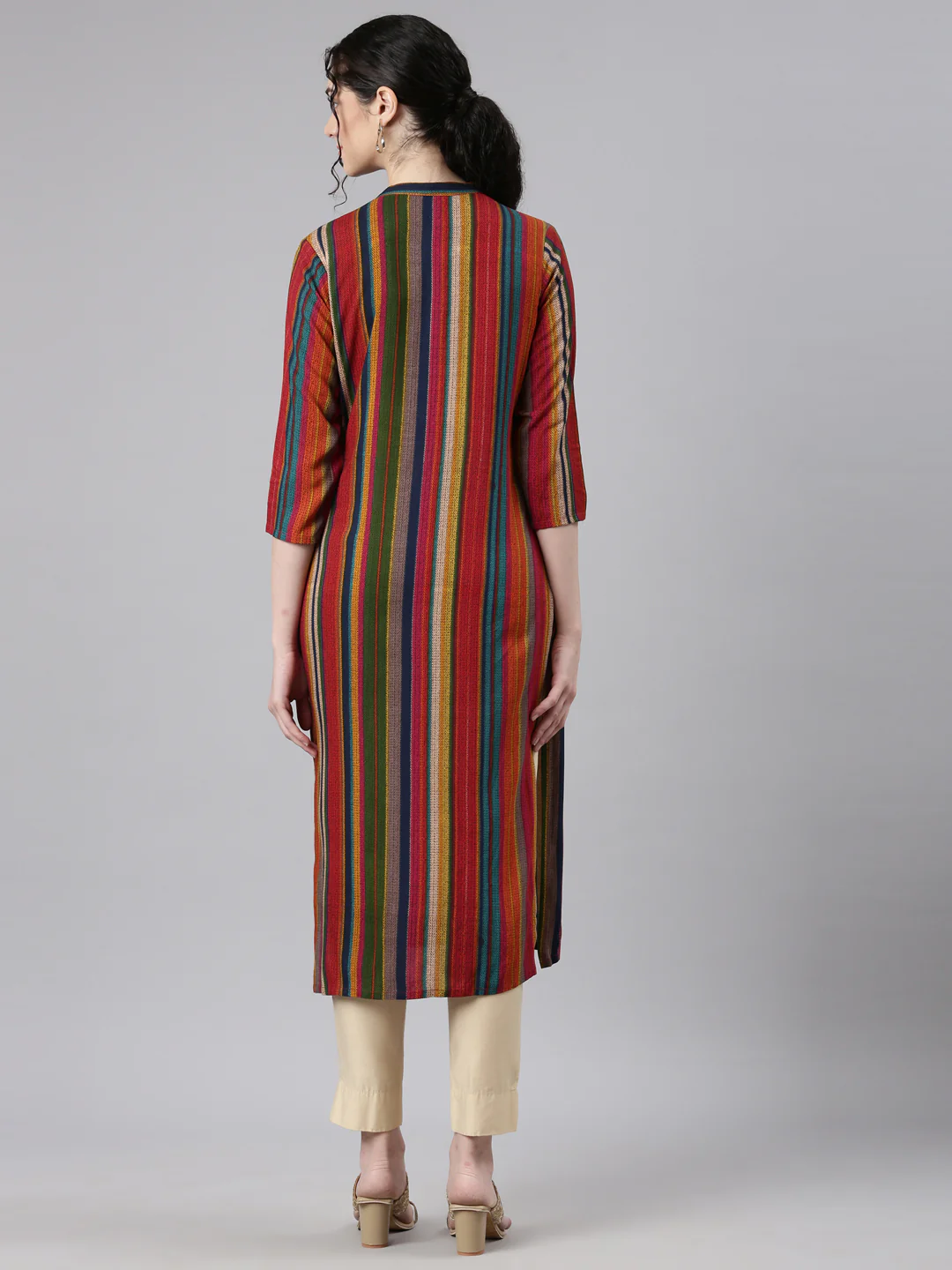 Neerus Multi Straight Casual Striped Kurta - Image 4