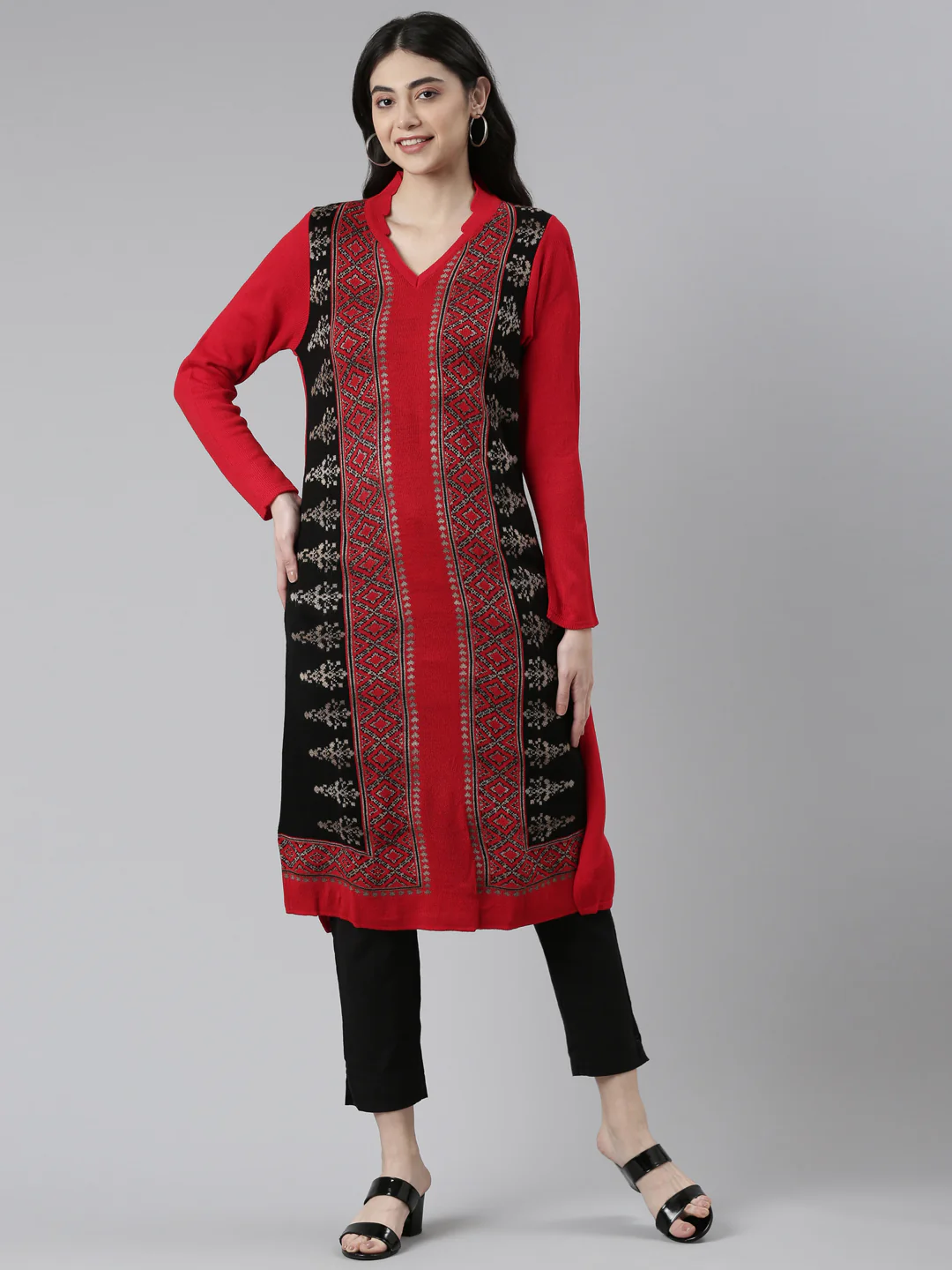 Neerus Multi Straight Printed Cotton Wool Kurta