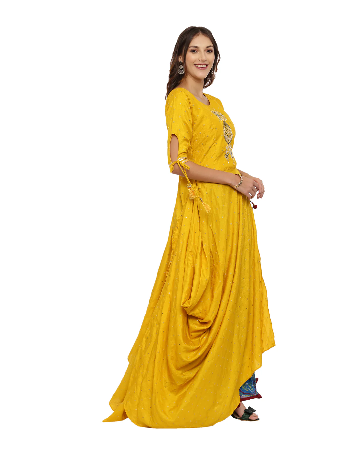 Neerus Multicolor Embellished Kurta With Skirt & Dupatta - Image 3