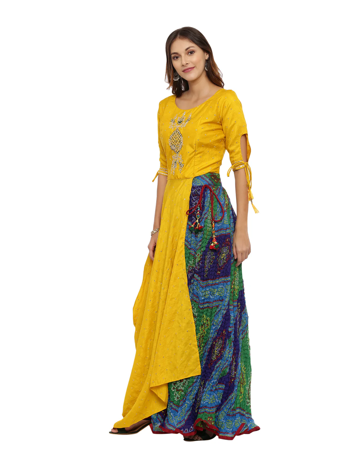 Neerus Multicolor Embellished Kurta With Skirt & Dupatta - Image 5