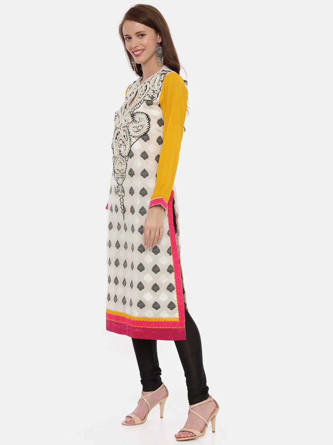 Neerus Multicolor Embroidered Kurta With Churidar & Dupatta - Image 5