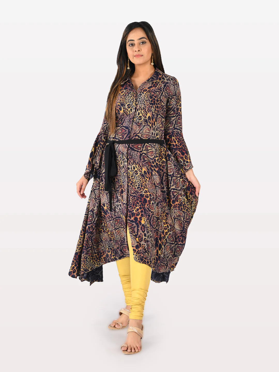 Neerus Multicolor Printed High Low Kurta