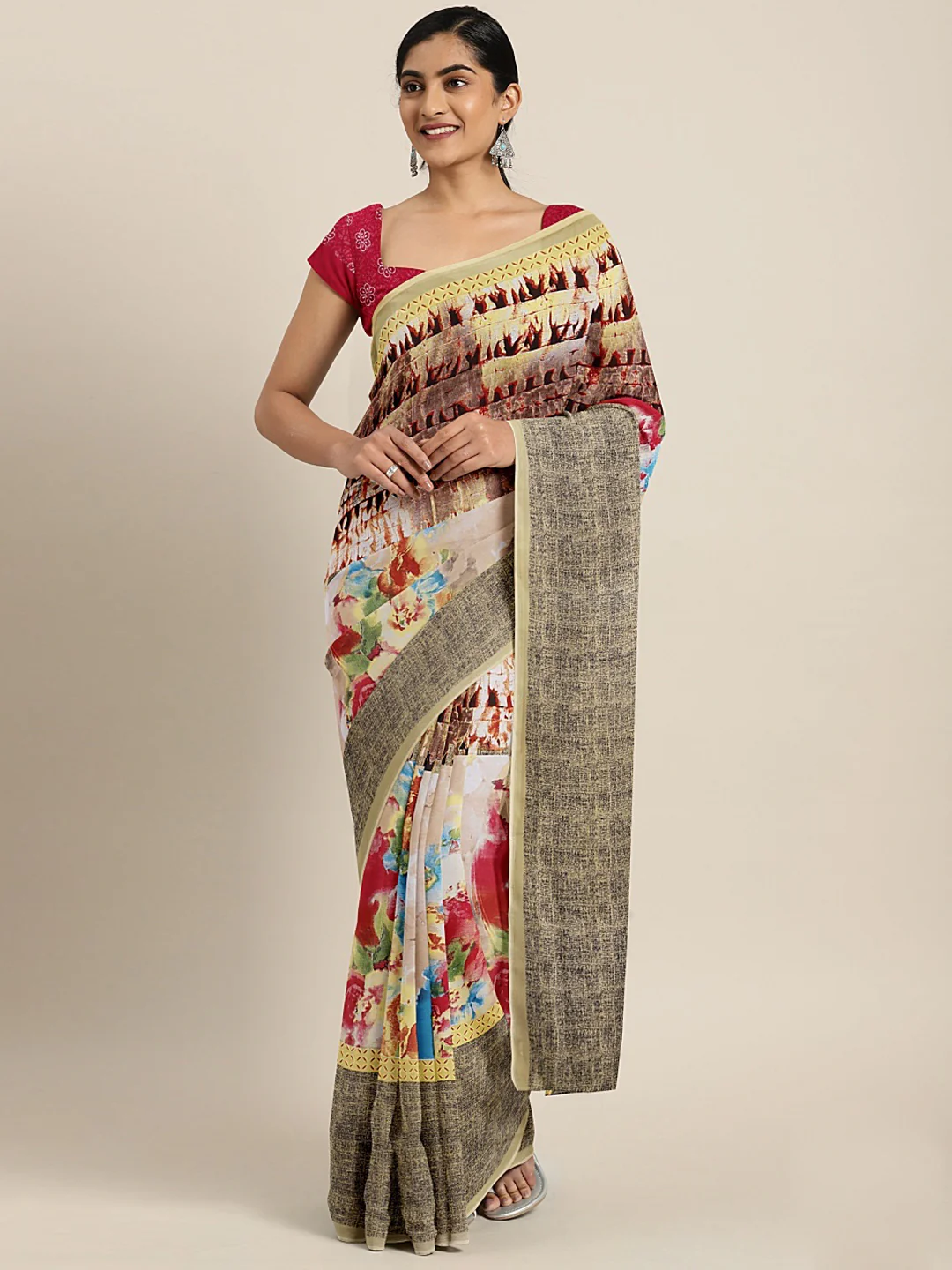 Neerus Multicolor Printed Saree With Blouse