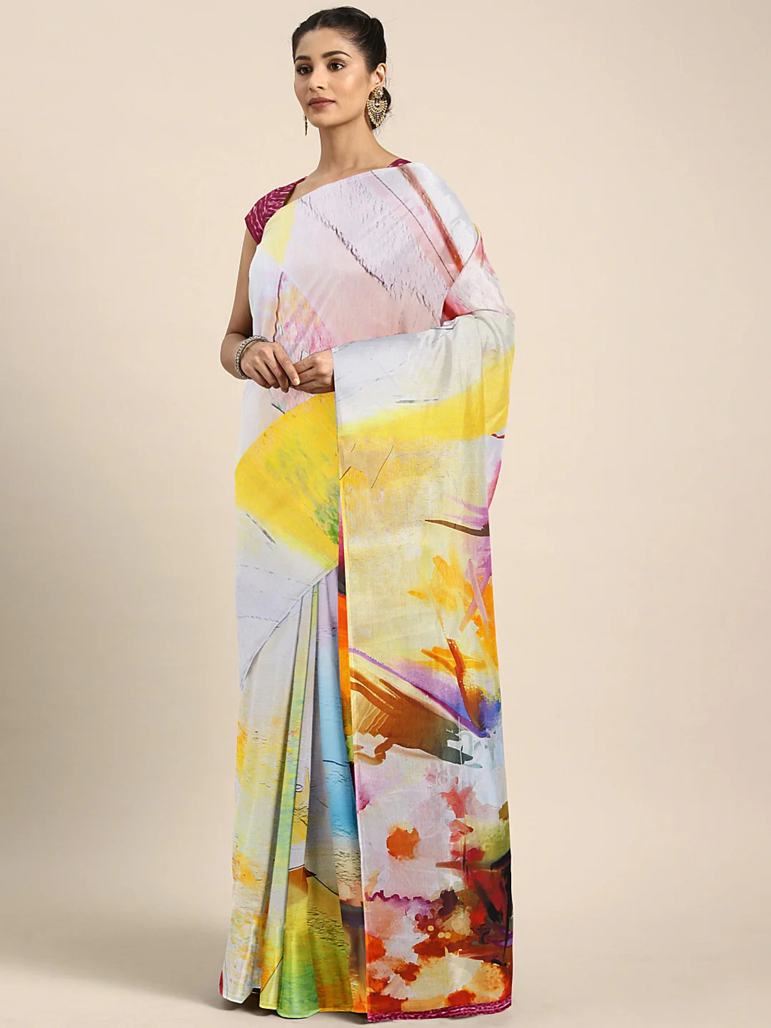 Neerus Multicolor Printed Saree With Blouse
