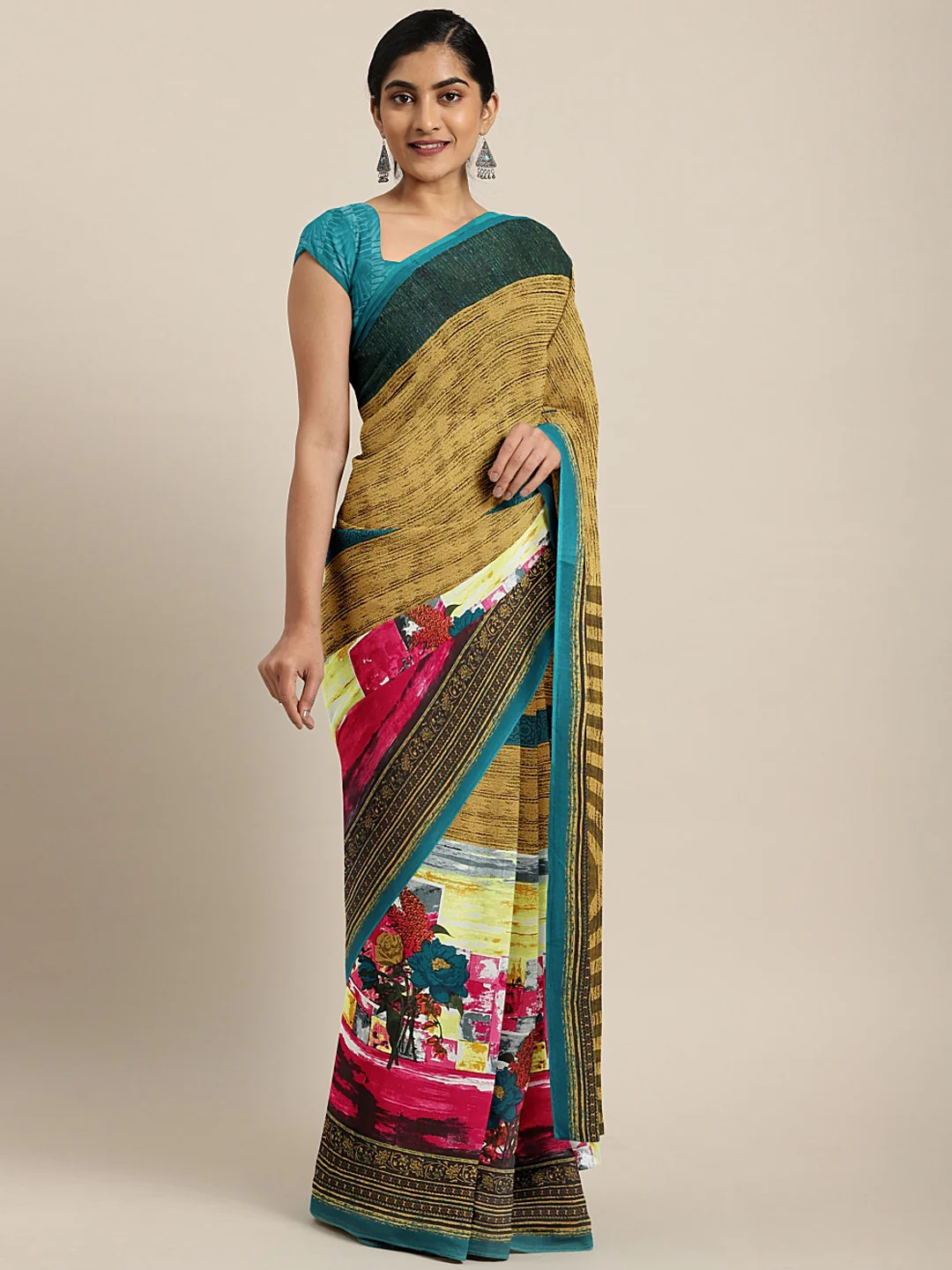 Neerus Multicolor Printed Saree With Blouse