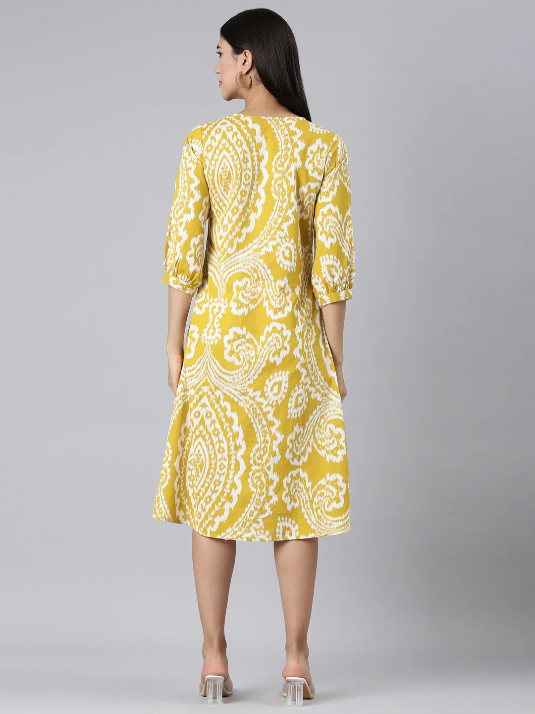 Neerus Mustard Casual Floral A-Line Kurta - Image 3