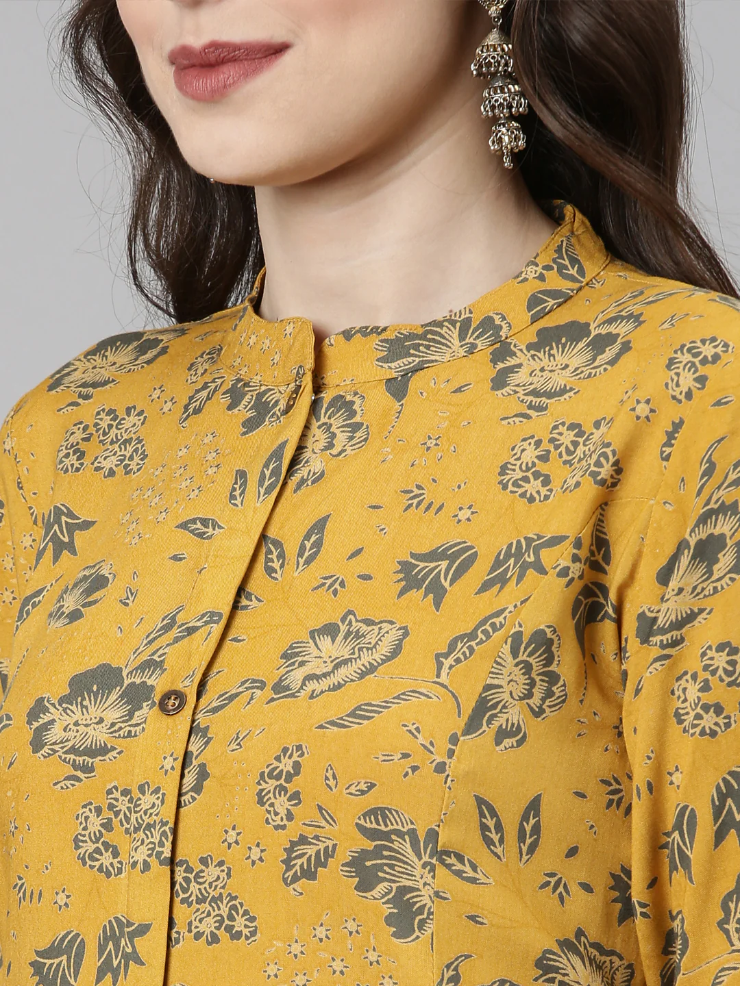Neerus Mustard Casual Floral Straight Kurta and Trousers - Image 5