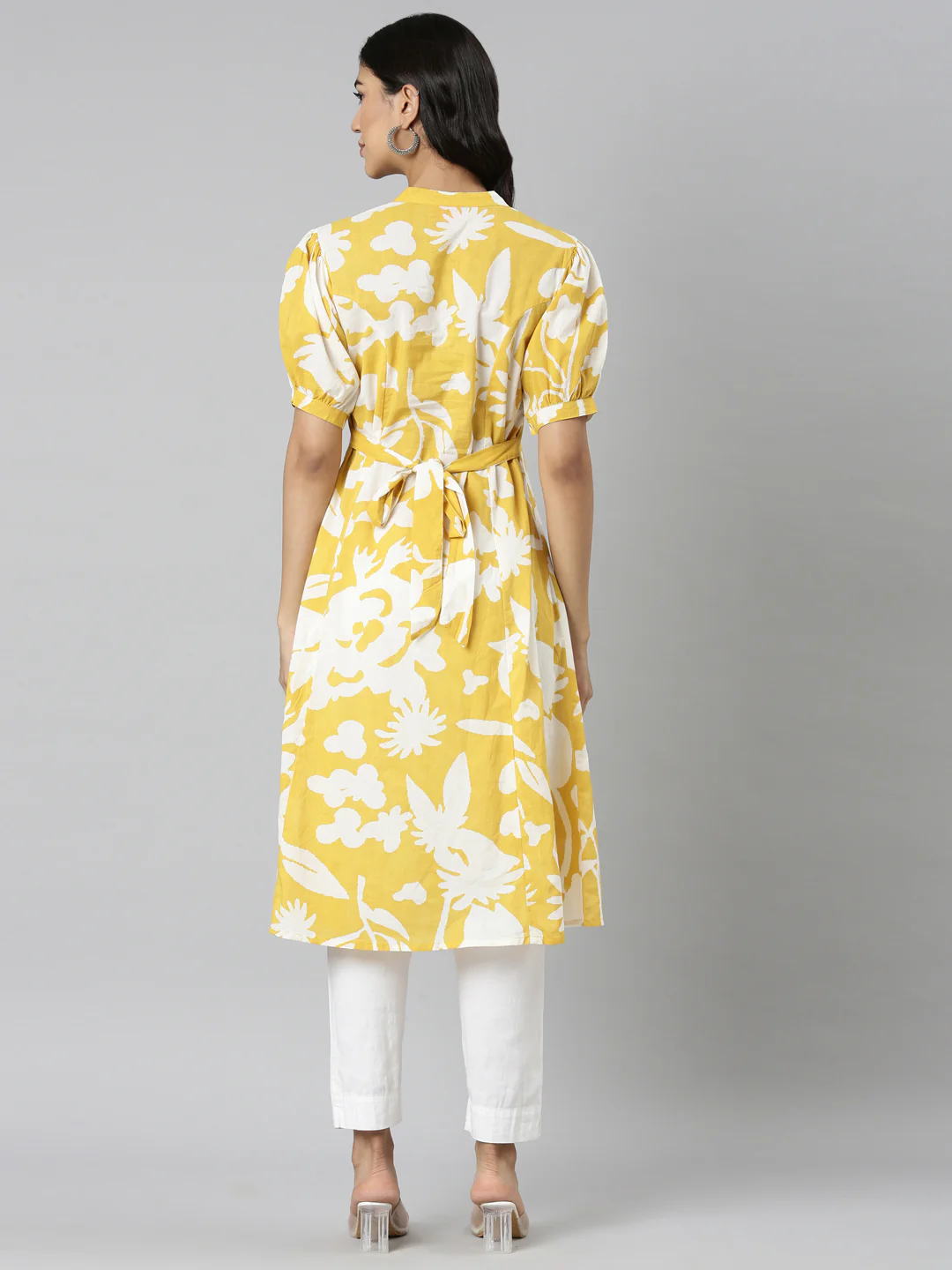 Neerus Mustard Casual Floral Straight Kurta - Image 4