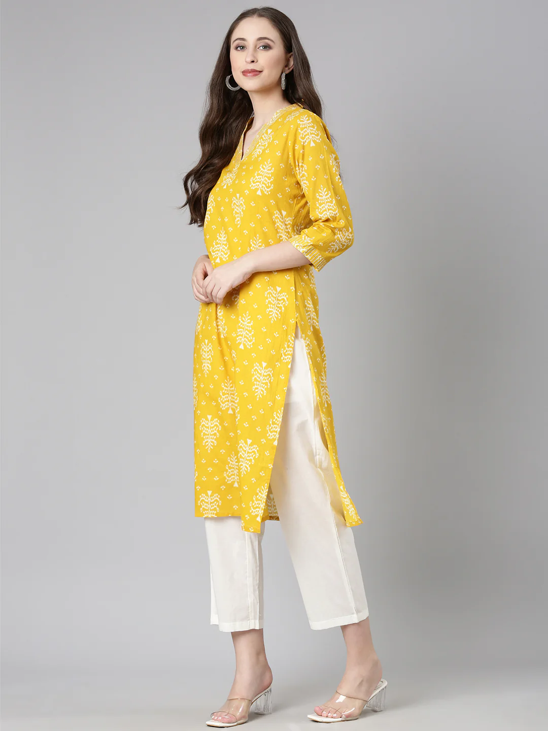 Neerus Mustard Casual Floral Straight Kurta - Image 5