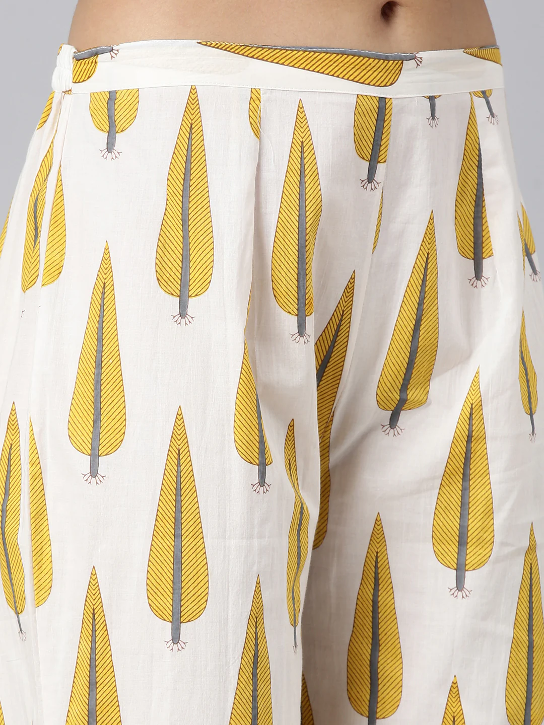 Neerus Mustard Casual Printed Curved Kurta and Trousers - Image 6