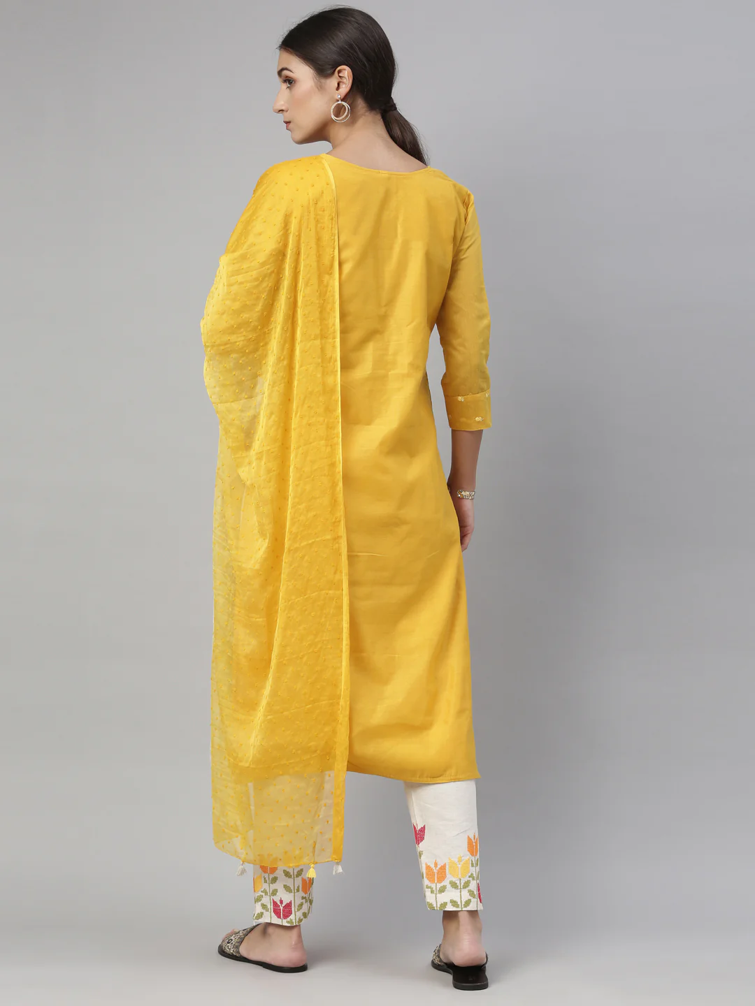 Neerus Mustard Color Chanderi Fabric Kurta Set - Image 7