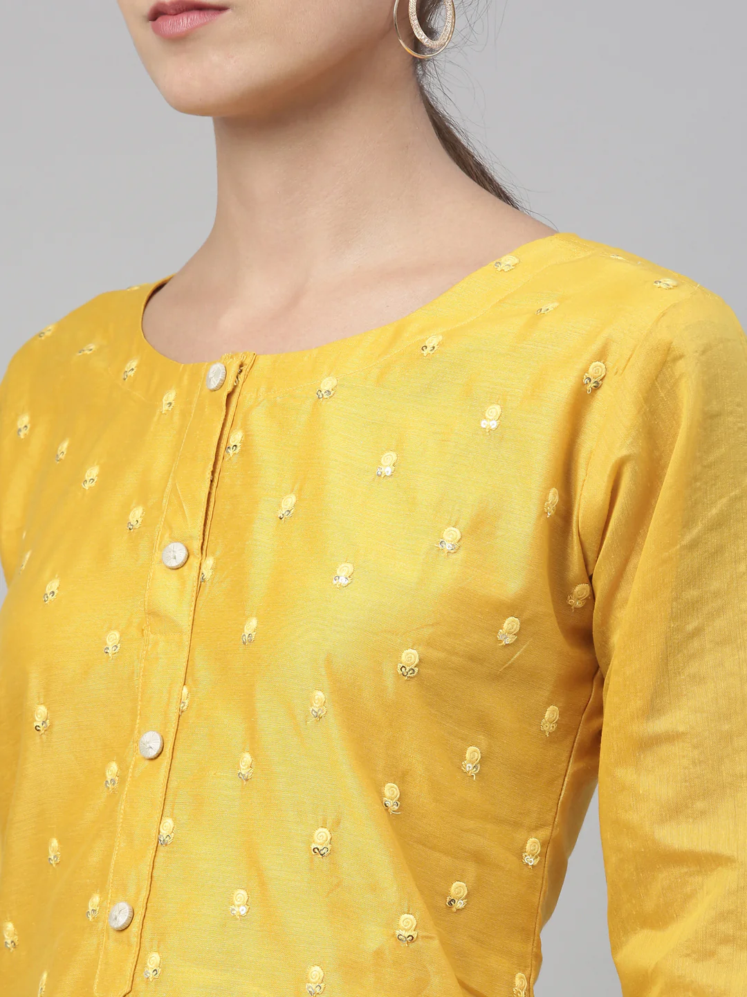 Neerus Mustard Color Chanderi Fabric Kurta Set - Image 9
