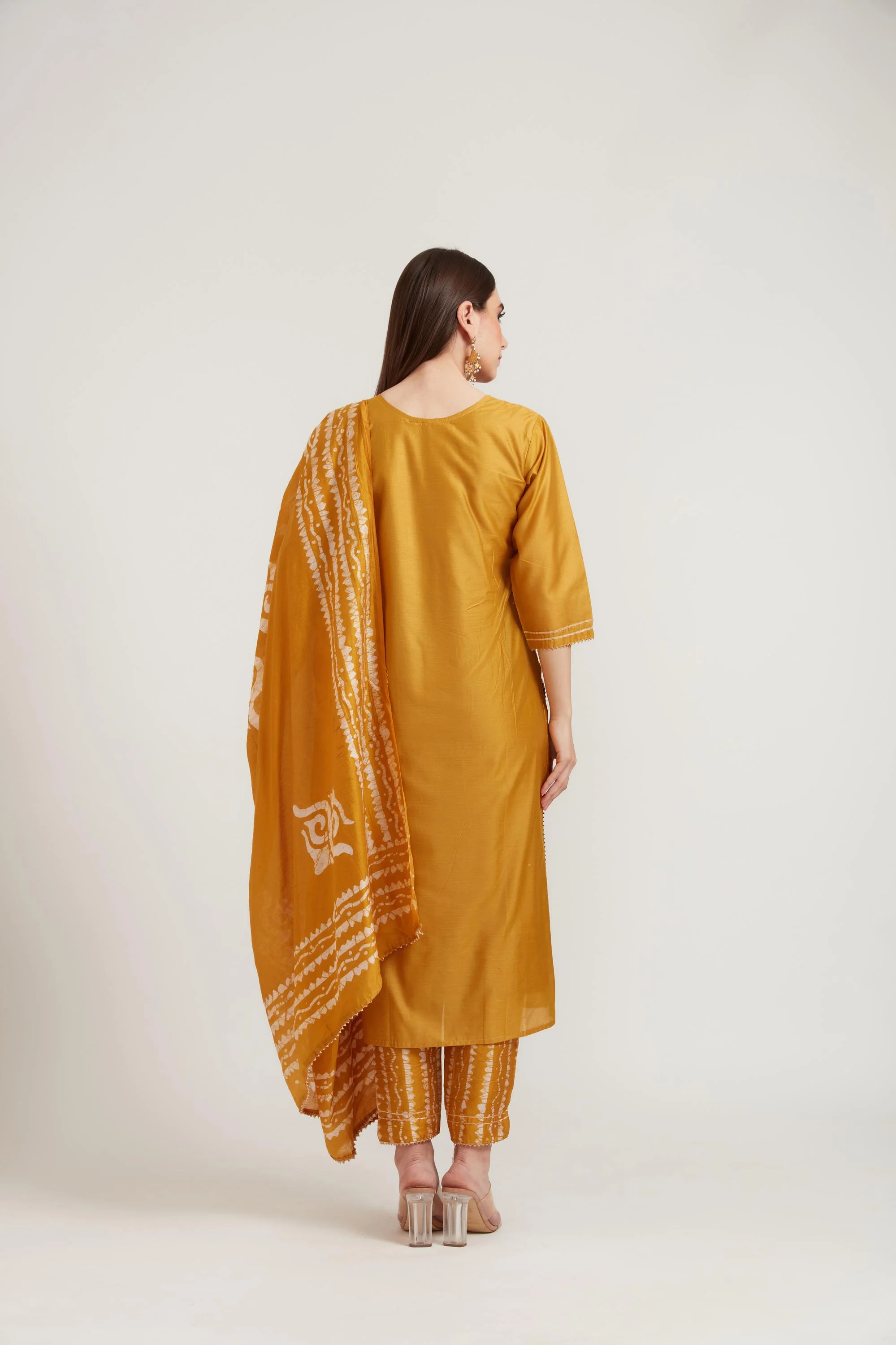 Neerus Mustard Color Chanderi Fabric Suit Set - Image 5