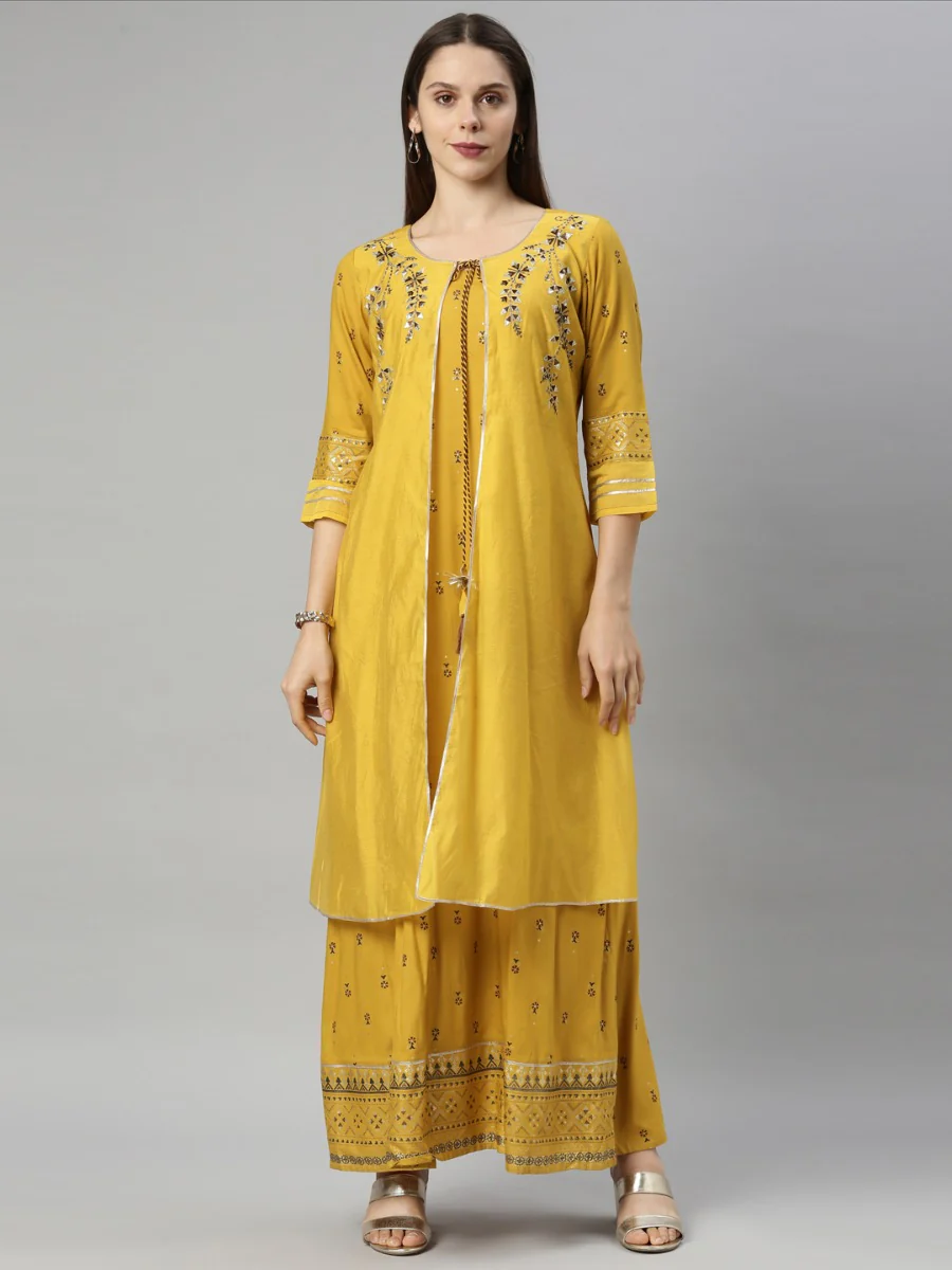 Neerus Mustard Color Chanderi Fabric Tunic - Image 7