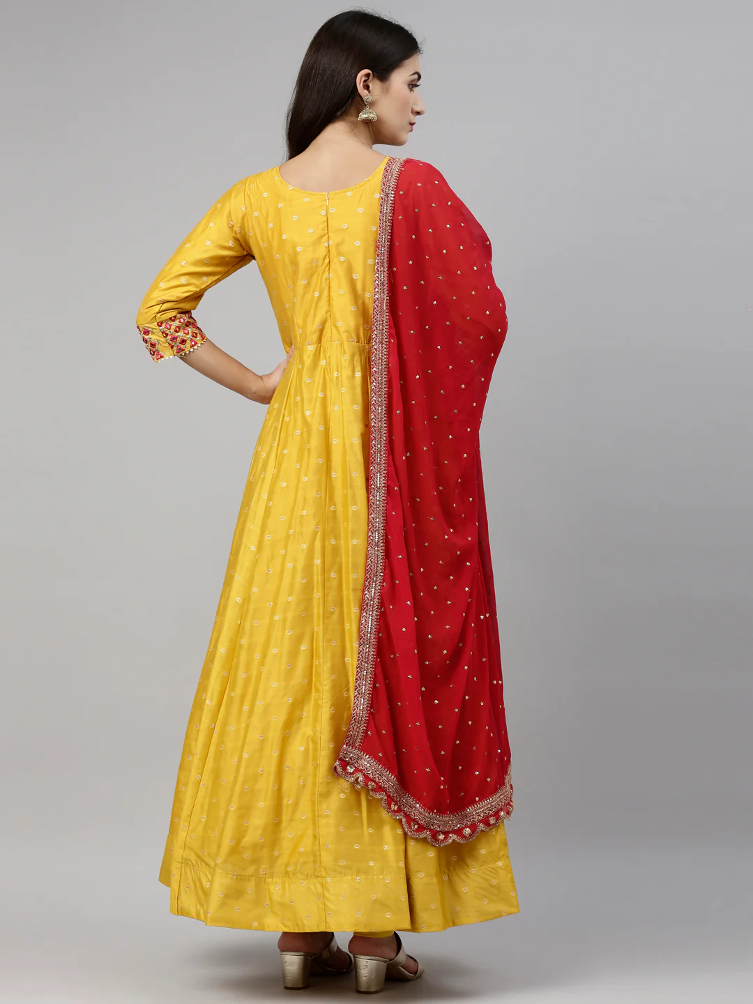 Neerus Mustard Color Chanderi Silk Fabric Suit-Anarkali - Image 10