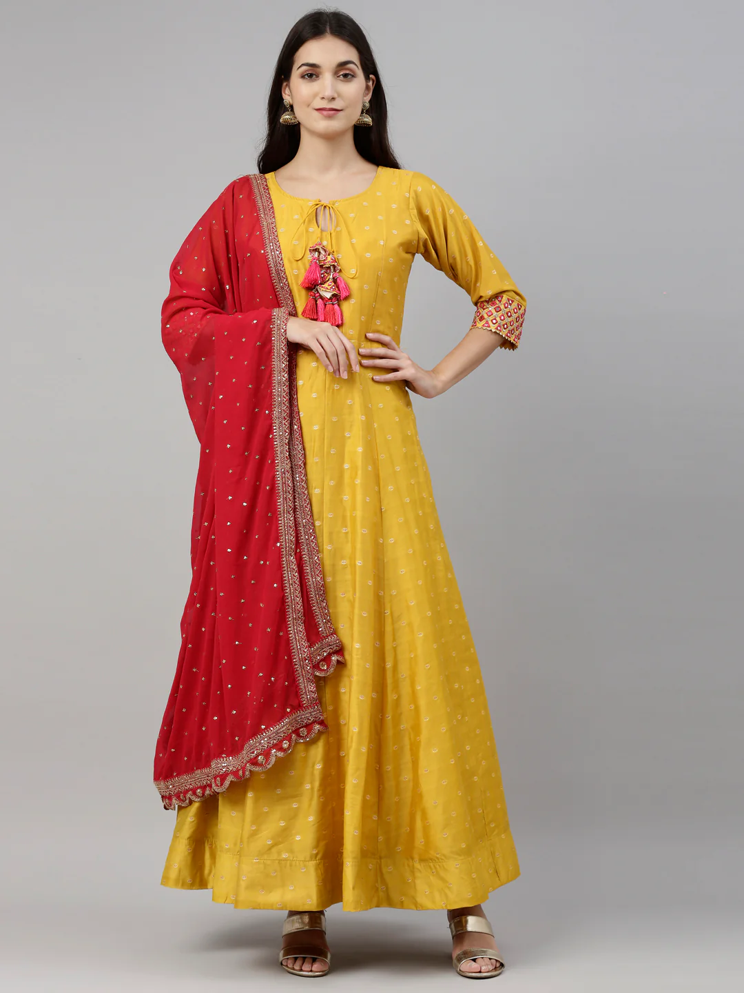Neerus Mustard Color Chanderi Silk Fabric Suit-Anarkali - Image 12