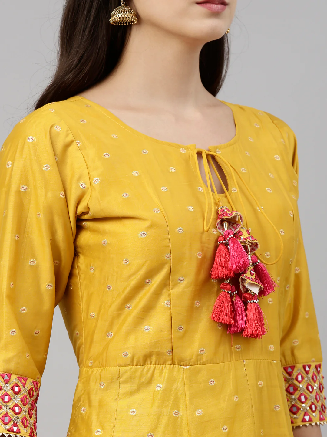 Neerus Mustard Color Chanderi Silk Fabric Suit-Anarkali - Image 4