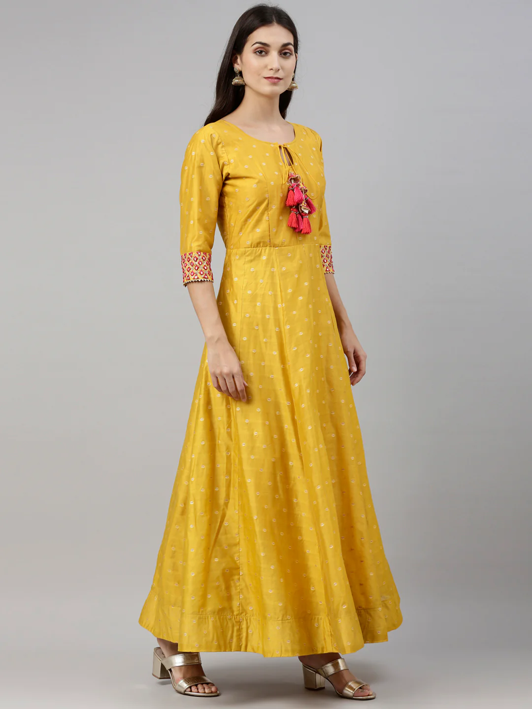 Neerus Mustard Color Chanderi Silk Fabric Suit-Anarkali - Image 9