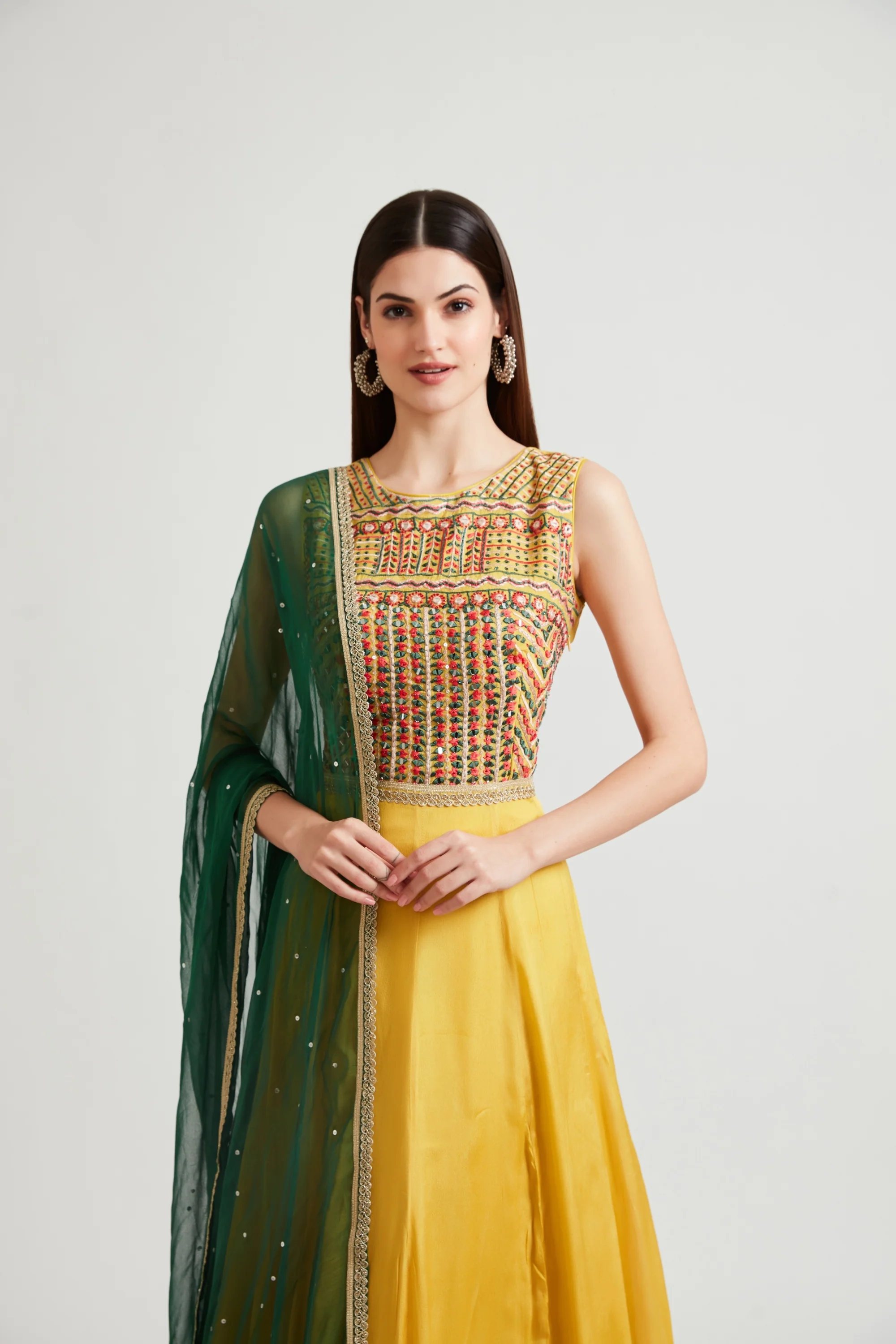 Neerus Mustard Color Chinon Fabric Anarkali Suit - Image 4