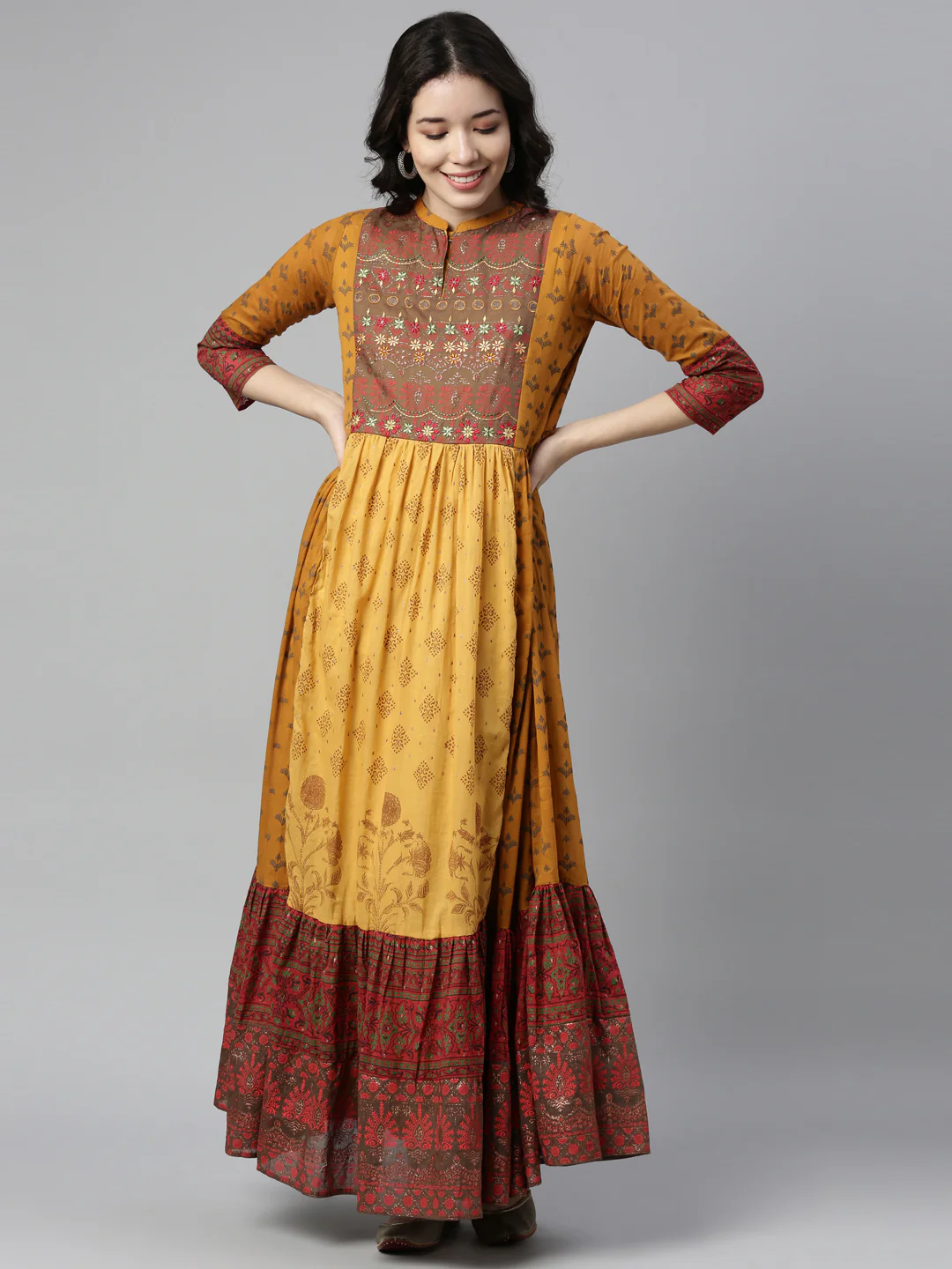 Neerus Mustard Color Cotton Fabric Kurta - Image 4