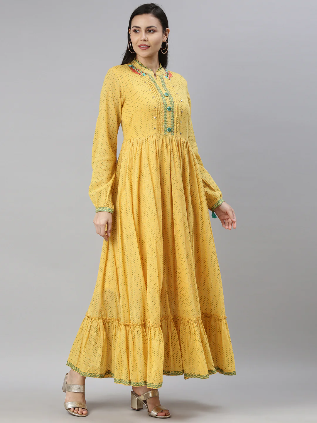 Neerus Mustard Color Cotton Fabric Kurta - Image 4