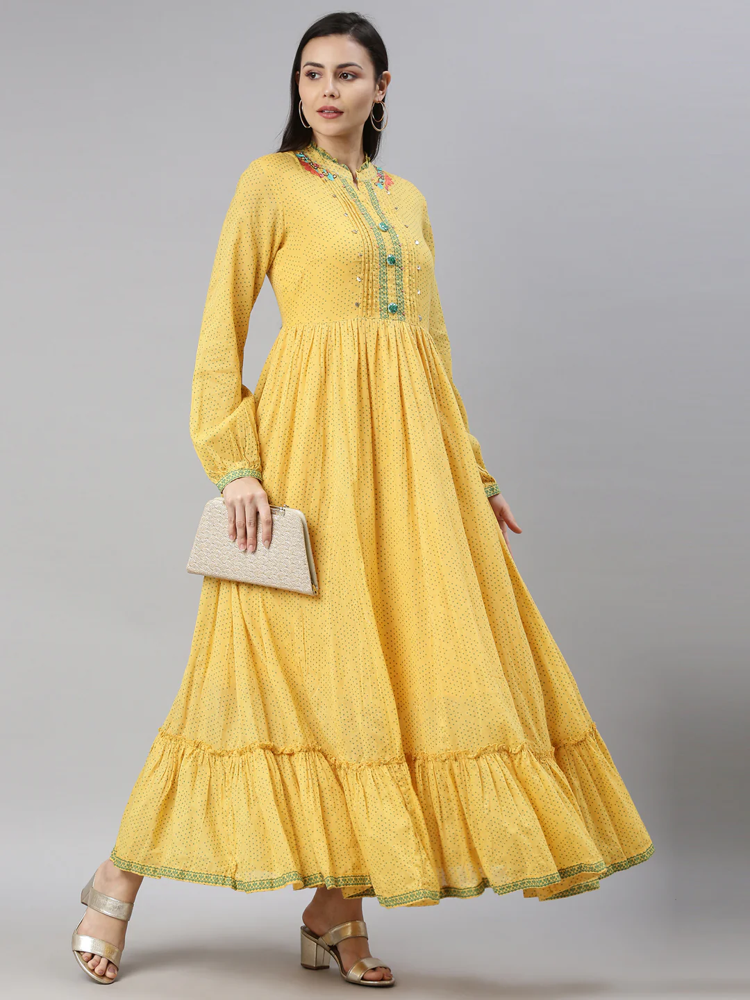 Neerus Mustard Color Cotton Fabric Kurta - Image 6