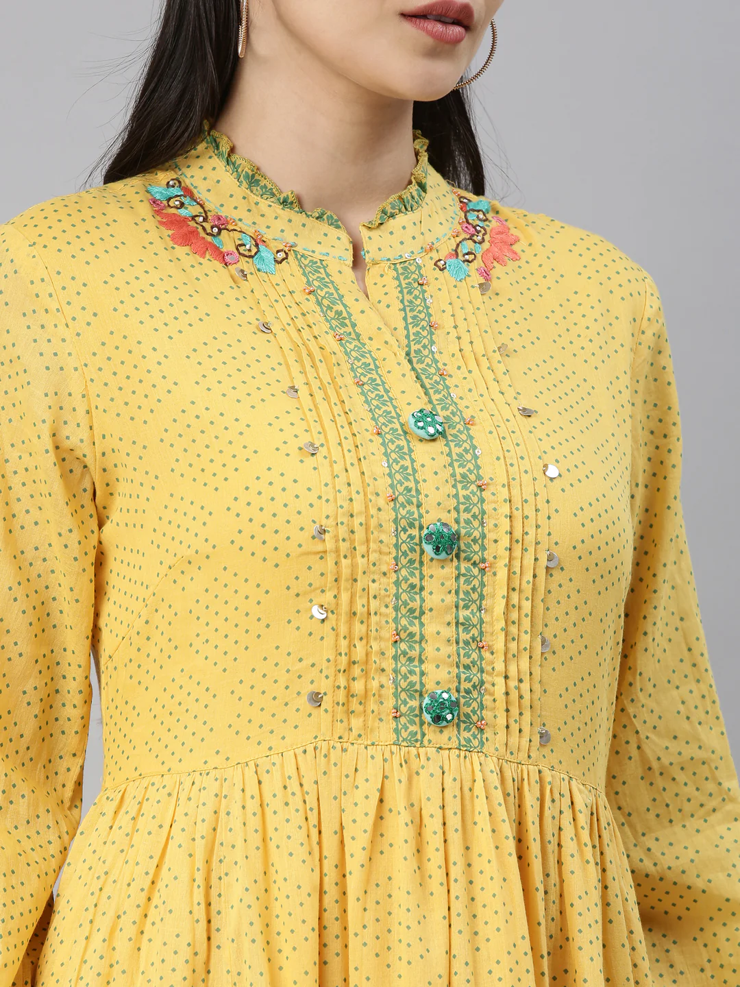 Neerus Mustard Color Cotton Fabric Kurta - Image 8