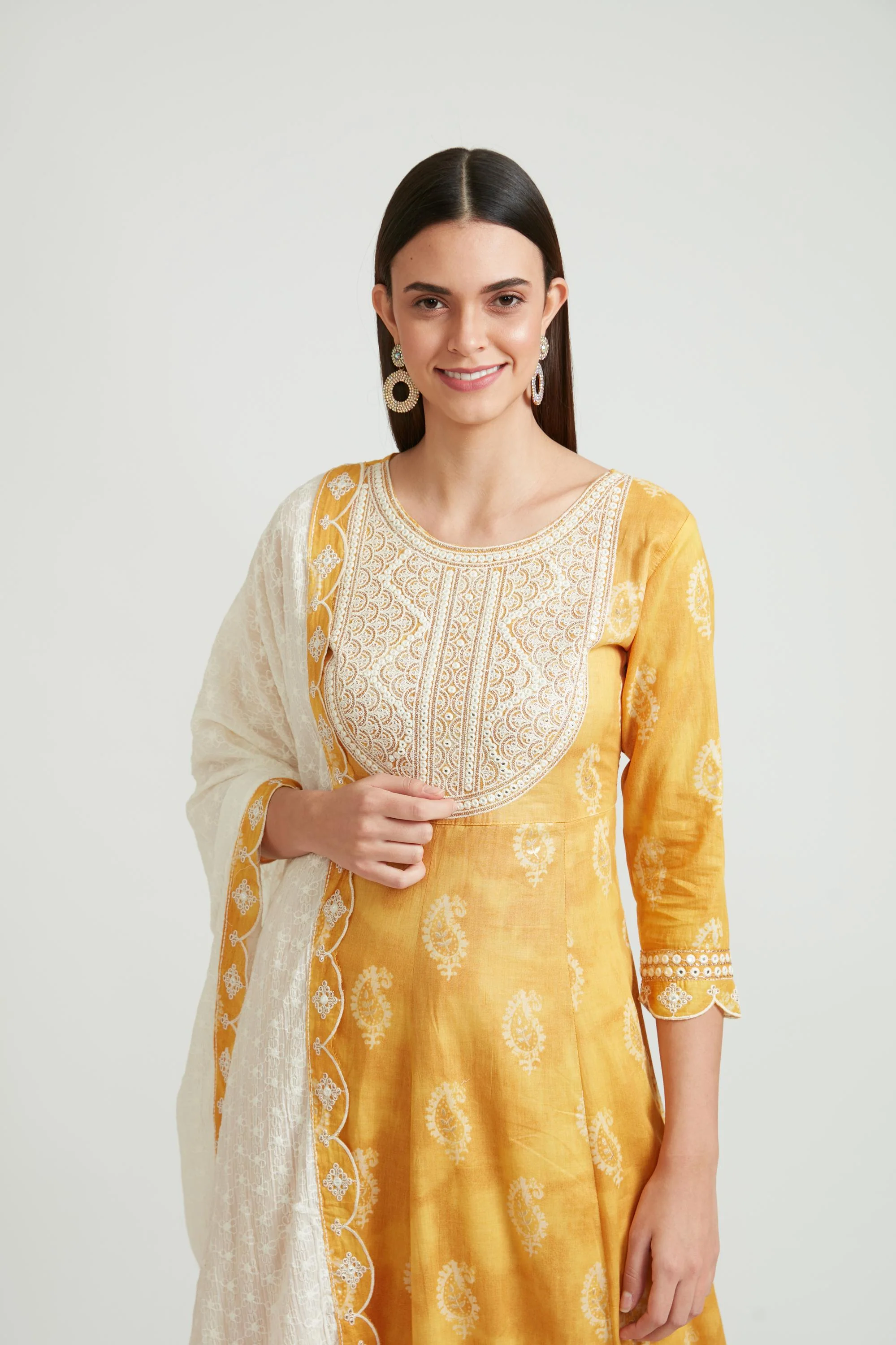 Neerus Mustard Color Cotton Fabric Kurta Set - Image 6