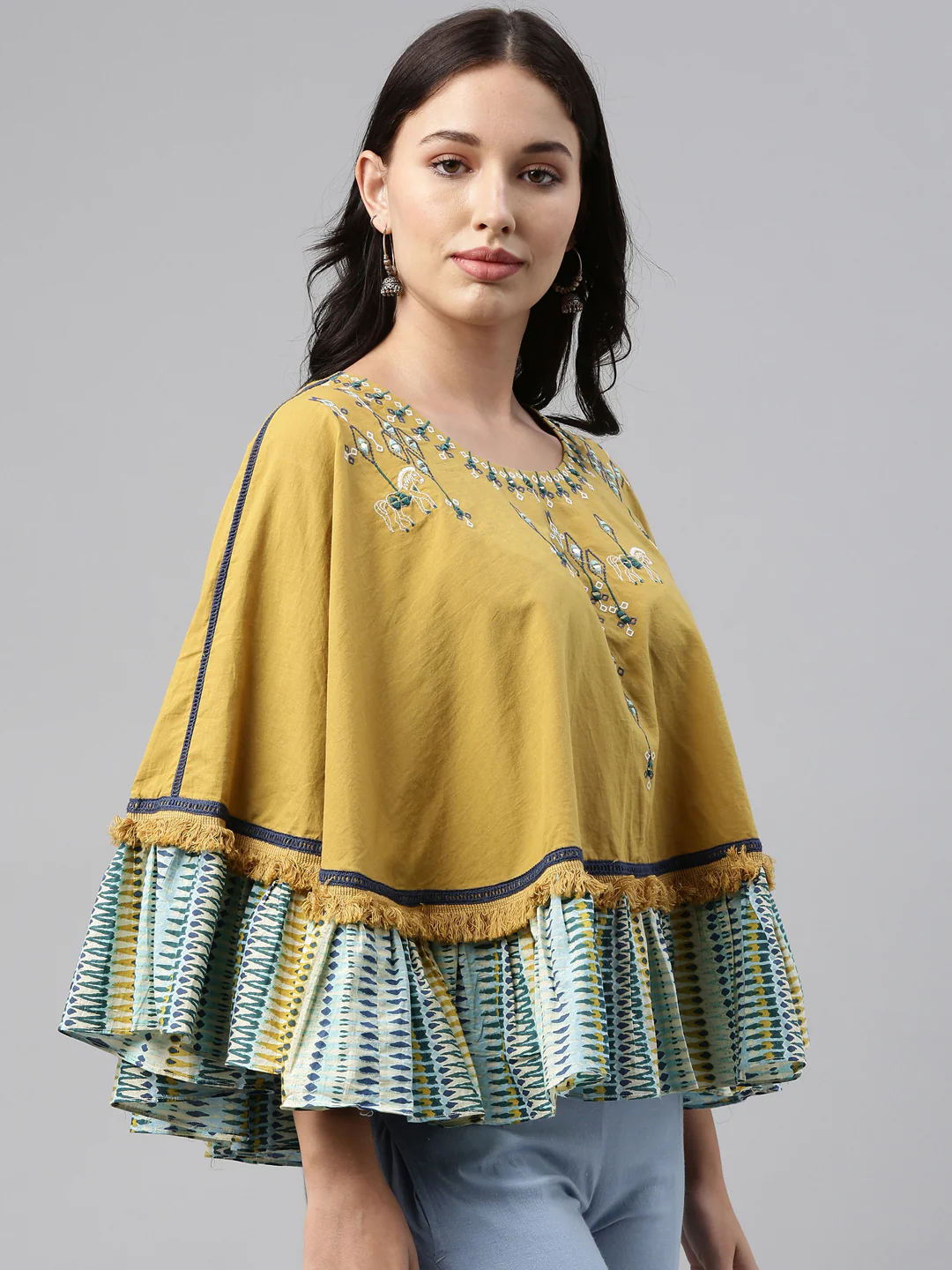 Neerus Mustard Color Cotton Fabric Tunic - Image 2