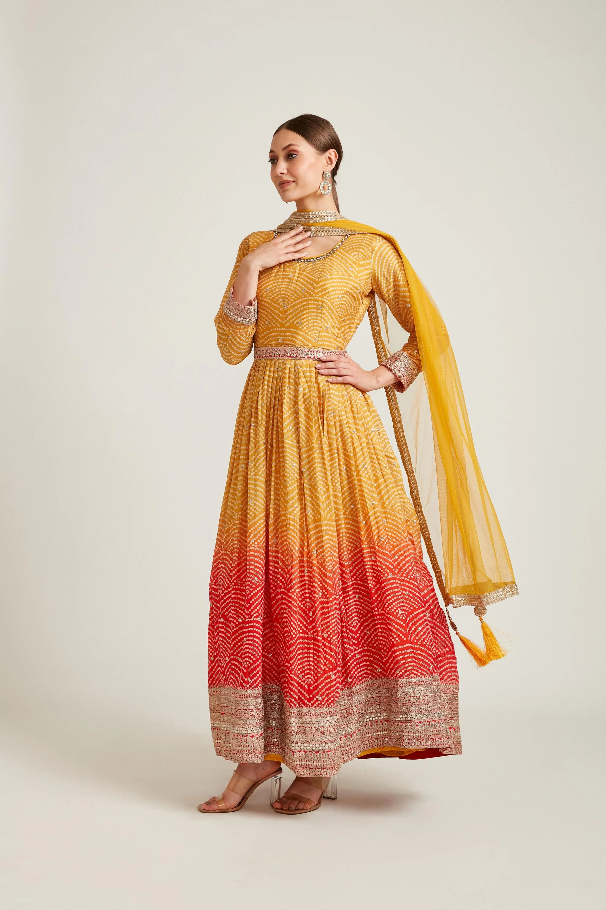 Neerus Mustard Color Georgette Fabric Gown - Image 2
