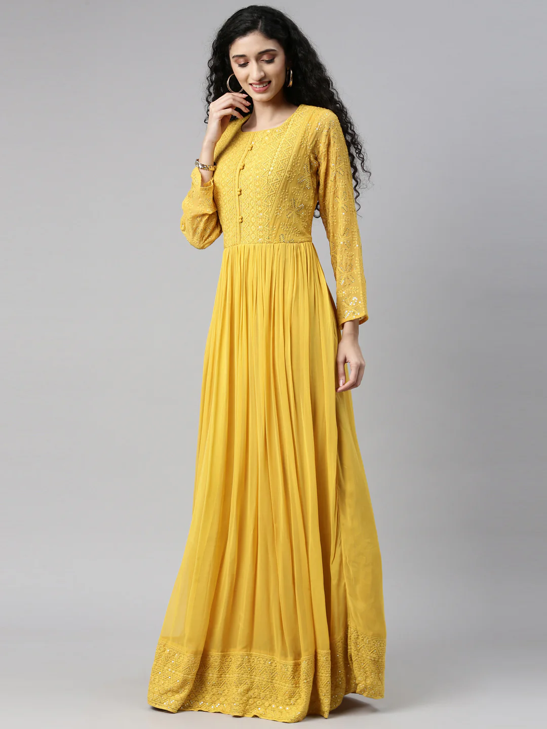 Neerus Mustard Color Georgette Fabric Gown - Image 30