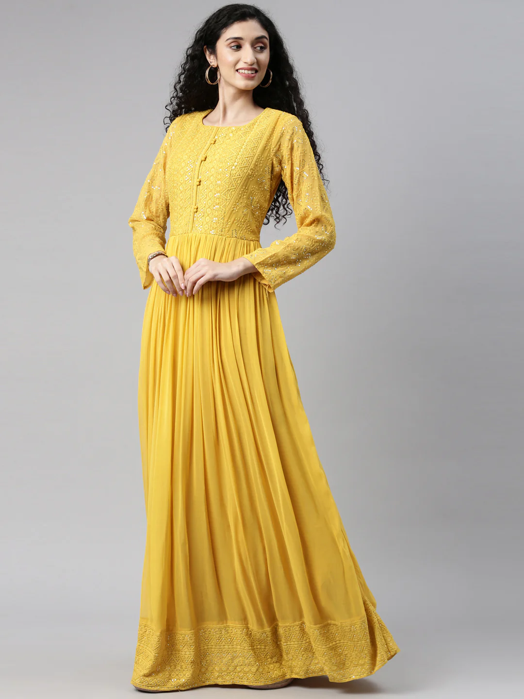 Neerus Mustard Color Georgette Fabric Gown - Image 33