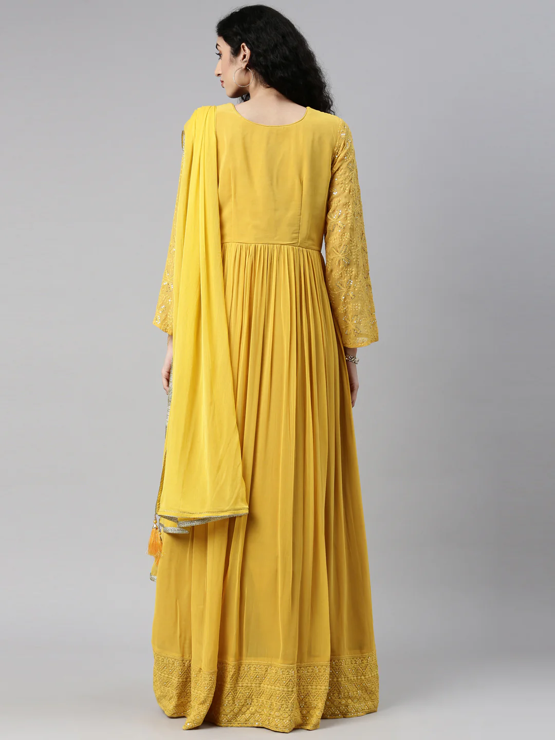 Neerus Mustard Color Georgette Fabric Gown - Image 6