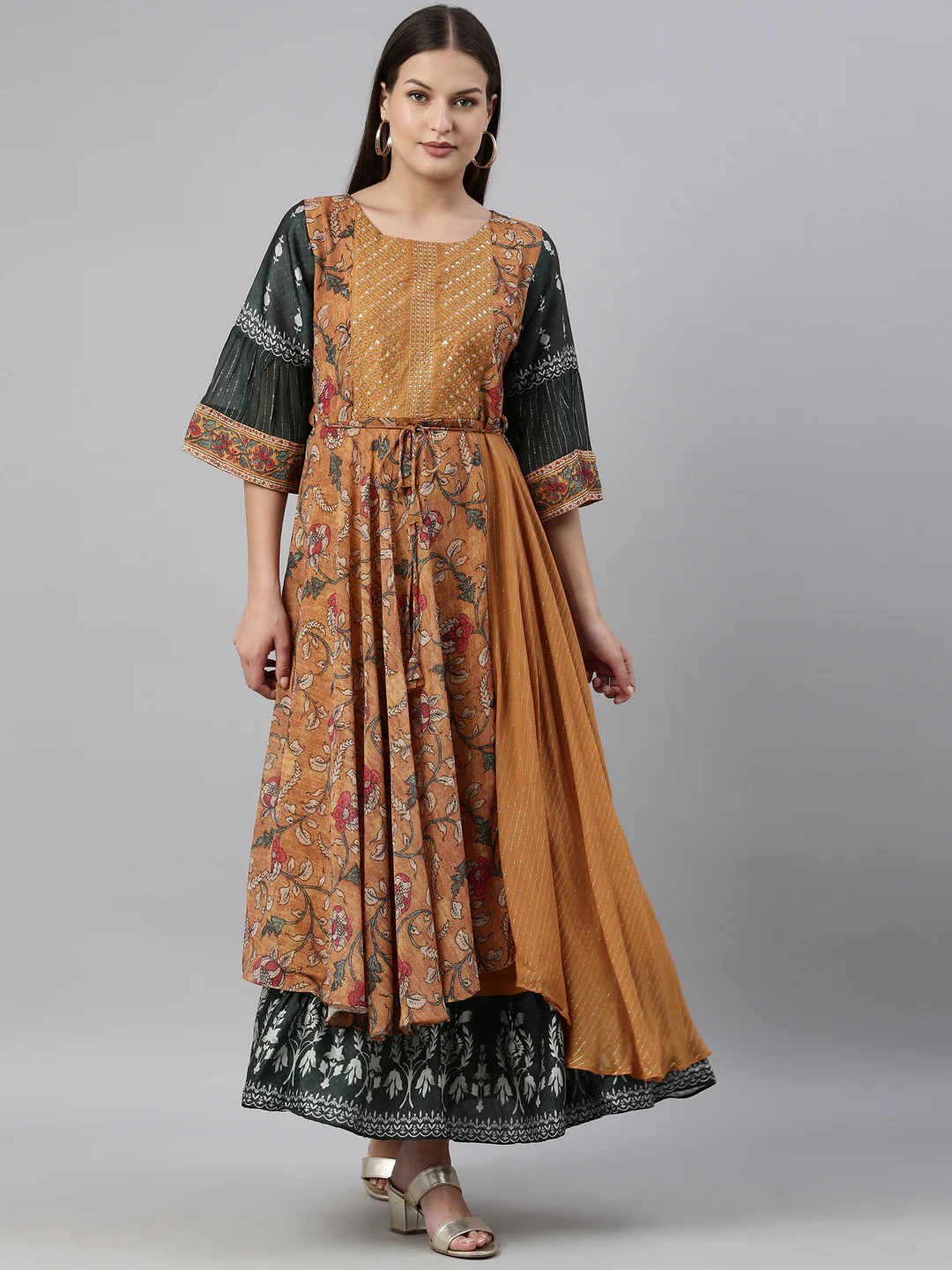 Neerus Mustard Color Georgette Fabric Kurta - Image 9