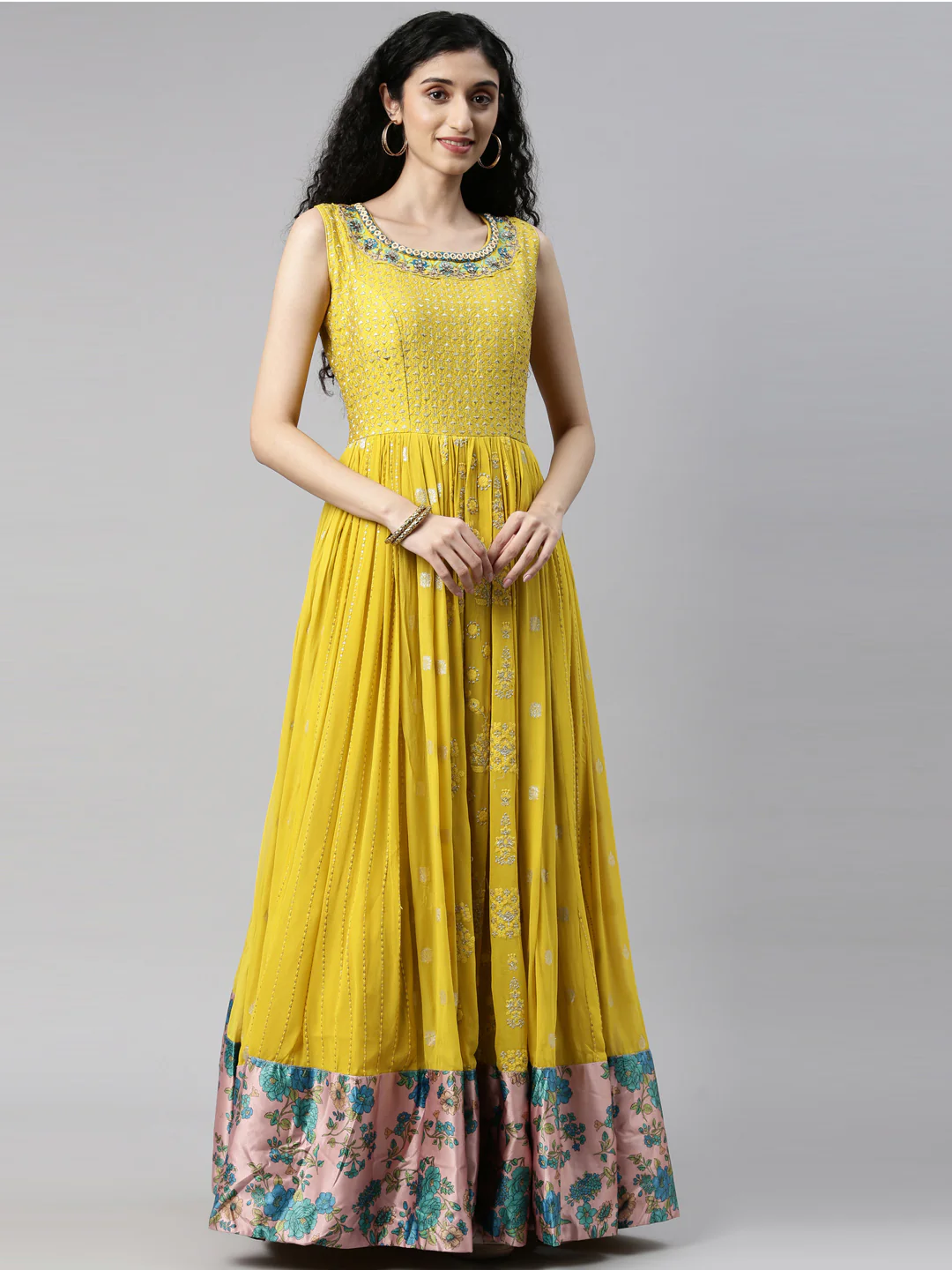 Neerus Mustard Color Georgette Fabric Kurta Set - Image 10