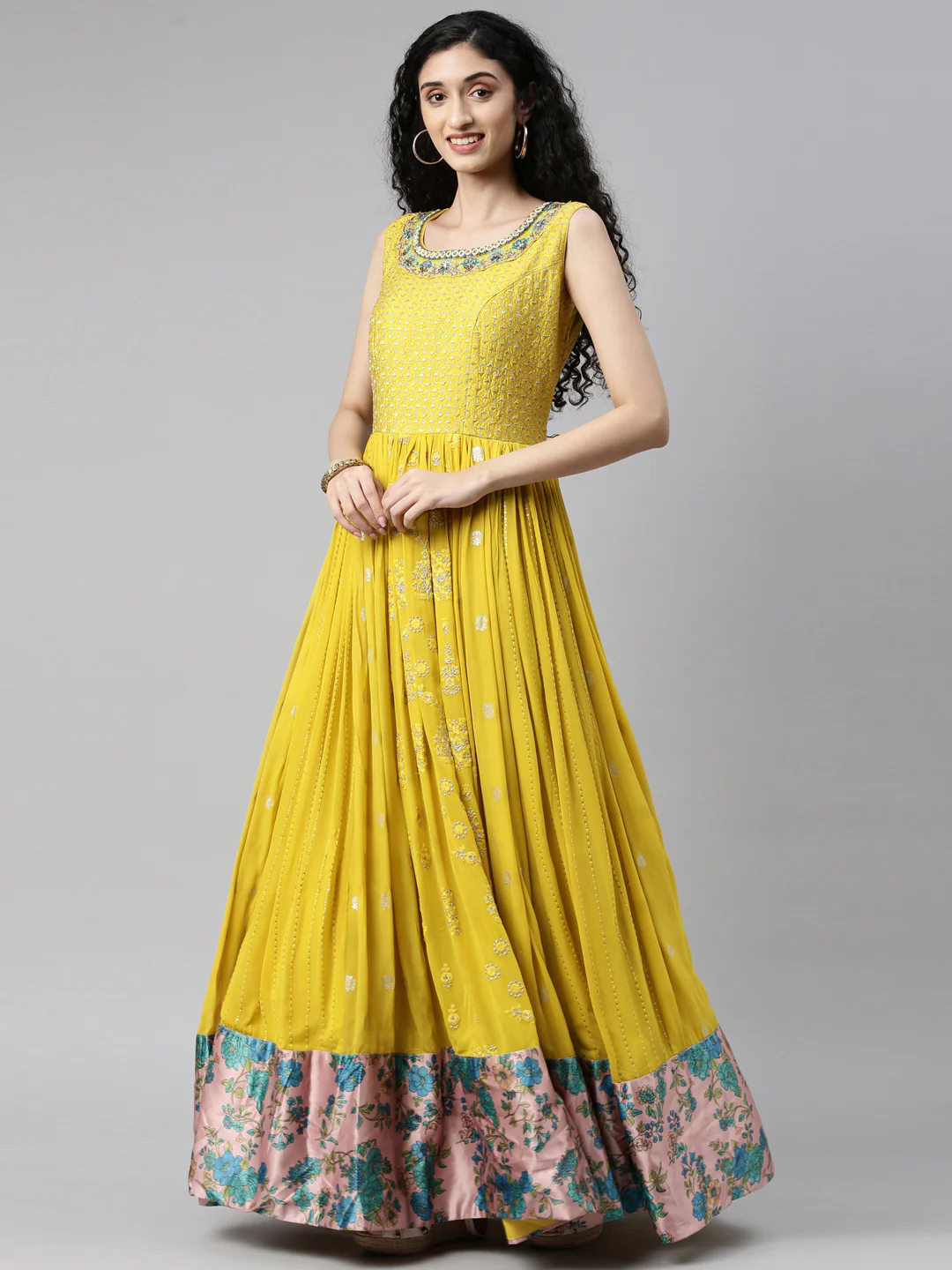 Neerus Mustard Color Georgette Fabric Kurta Set - Image 6