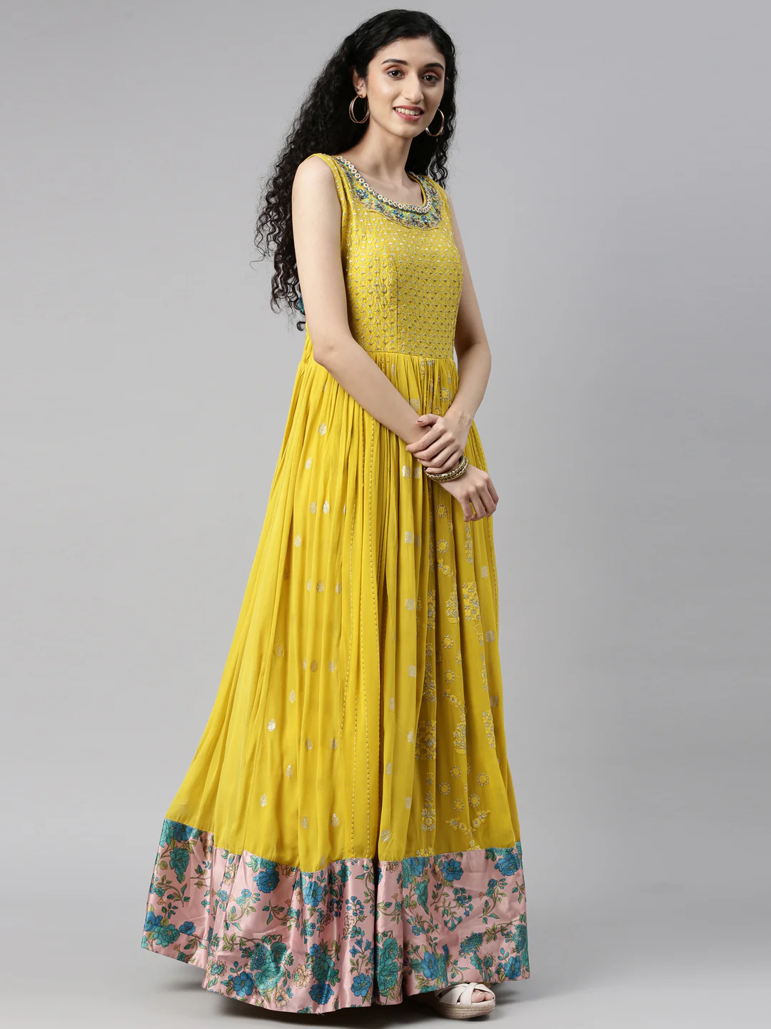 Neerus Mustard Color Georgette Fabric Kurta Set - Image 7
