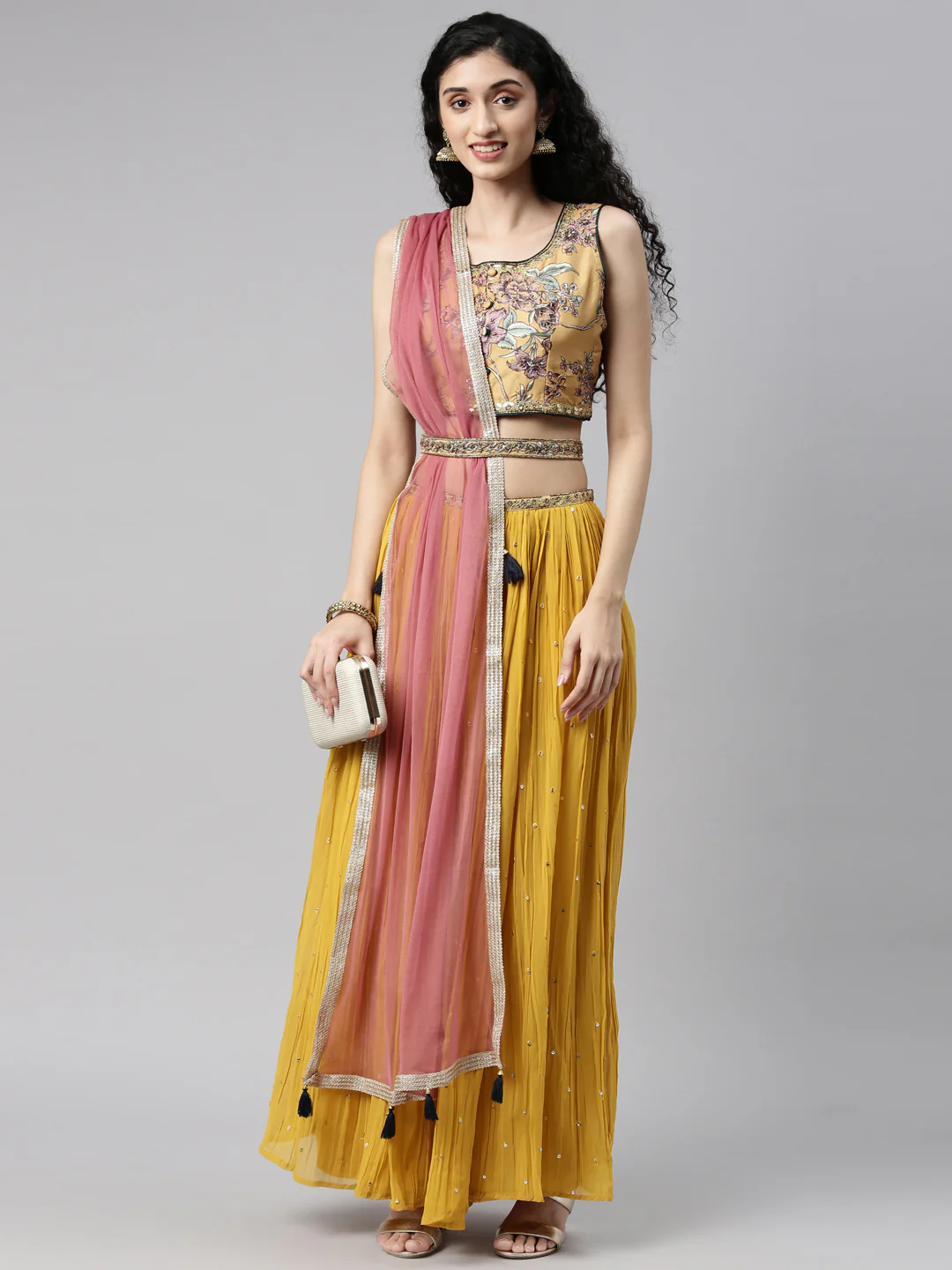 Neerus Mustard Color Georgette Fabric Lehenga Set - Image 7