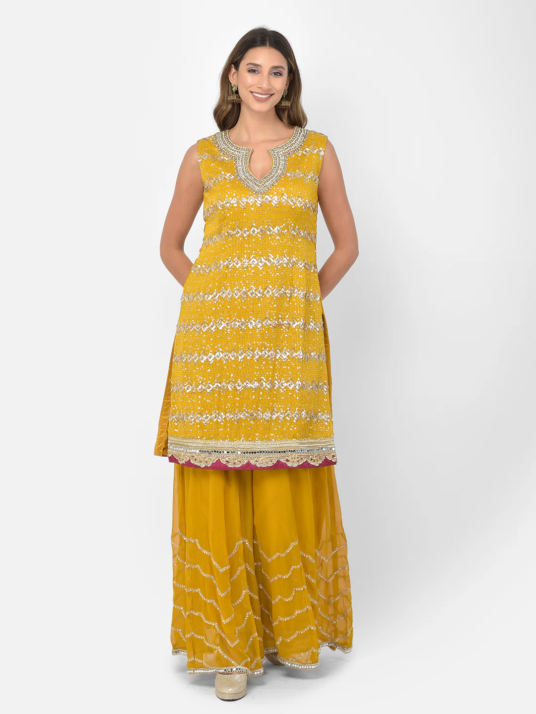 Neerus Mustard Color Georgette Fabric Salwar Kameez