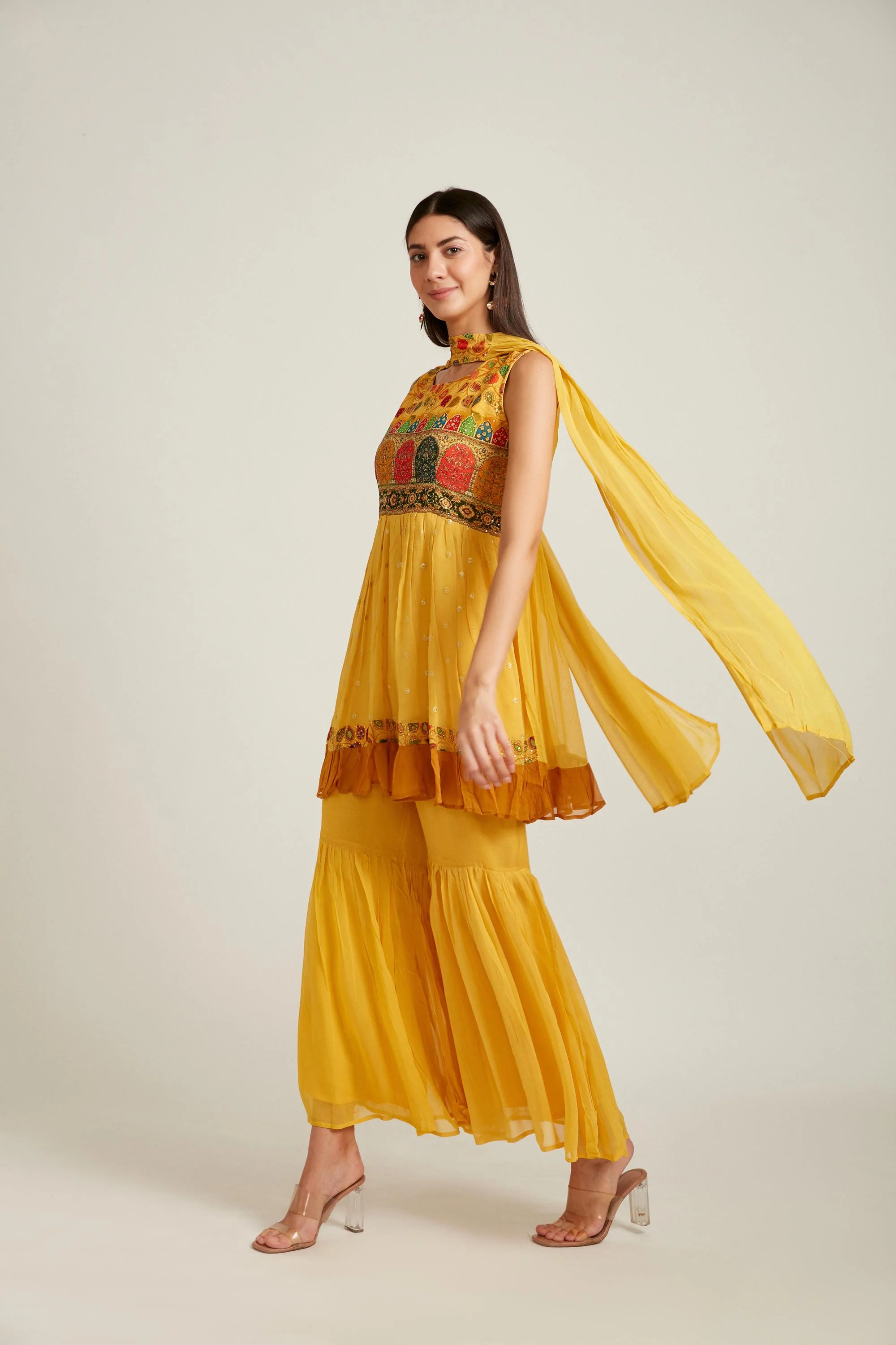 Neerus Mustard Color Georgette Fabric Salwar Kameez