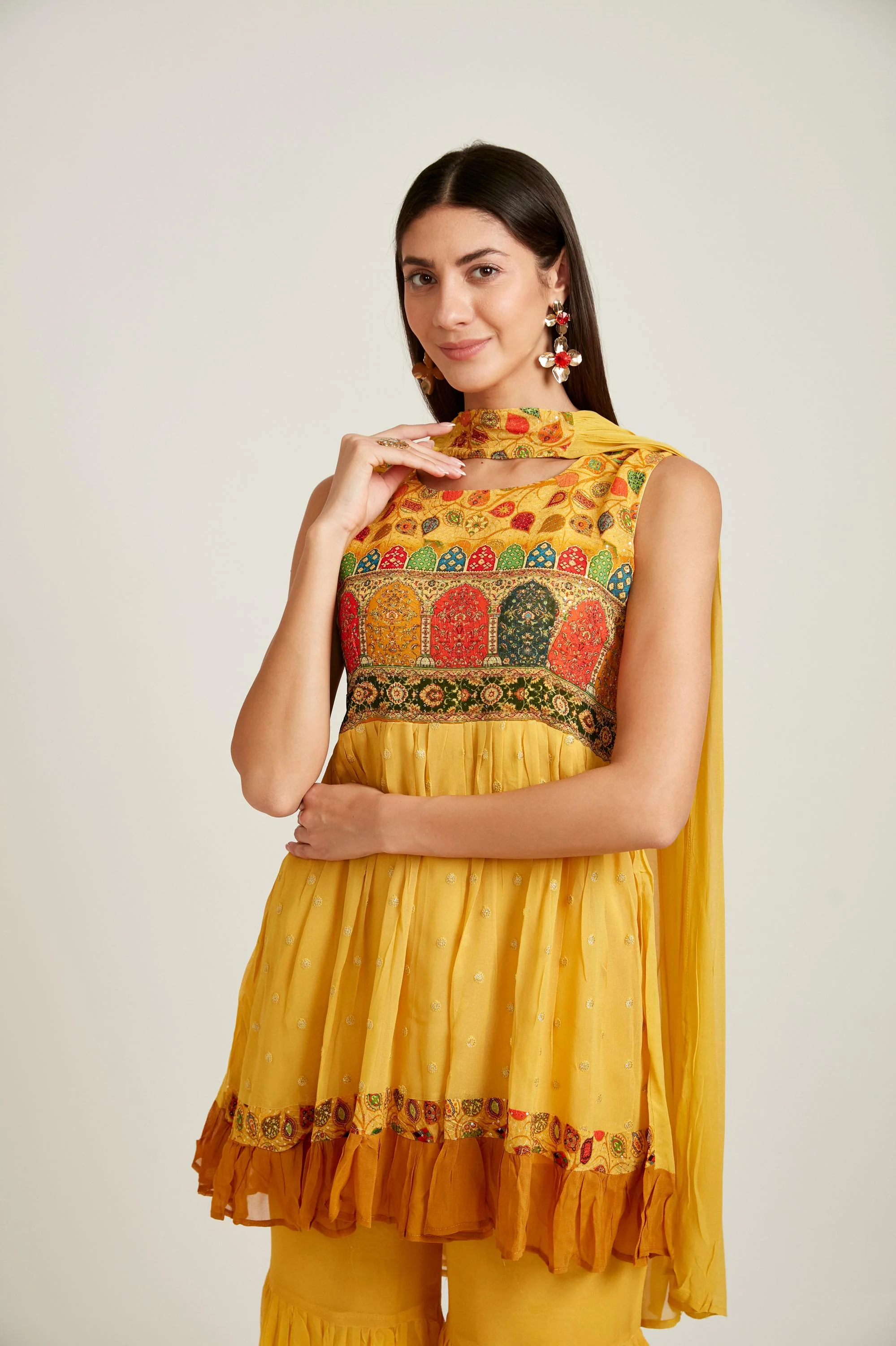 Neerus Mustard Color Georgette Fabric Salwar Kameez - Image 3