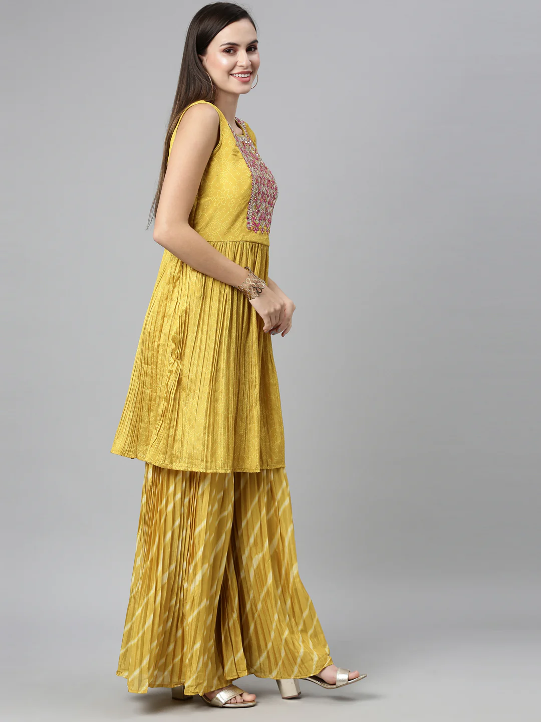 Neerus Mustard Color Jute Silk Fabric Kurta Sets With Dupatta - Image 2