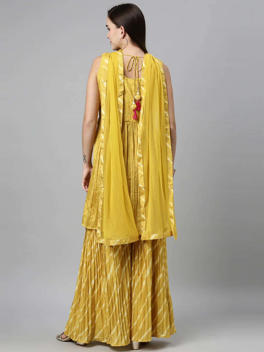 Neerus Mustard Color Jute Silk Fabric Kurta Sets With Dupatta - Image 3