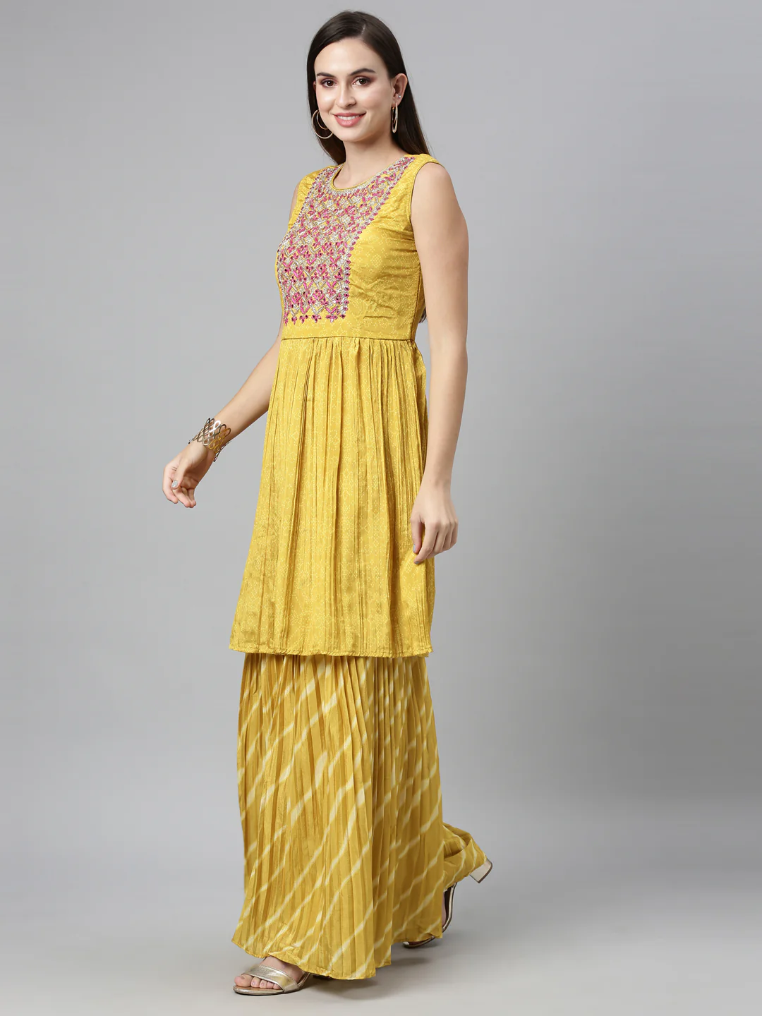 Neerus Mustard Color Jute Silk Fabric Kurta Sets With Dupatta - Image 6