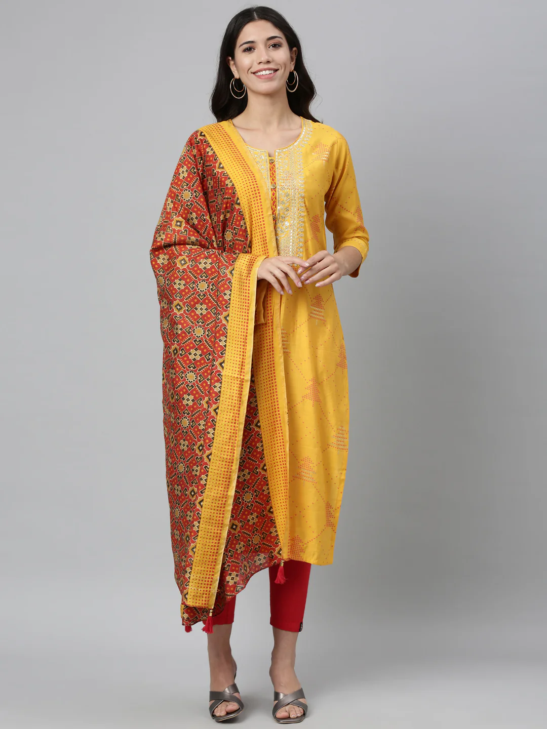 Neerus Mustard Color Model Fabric Kurta