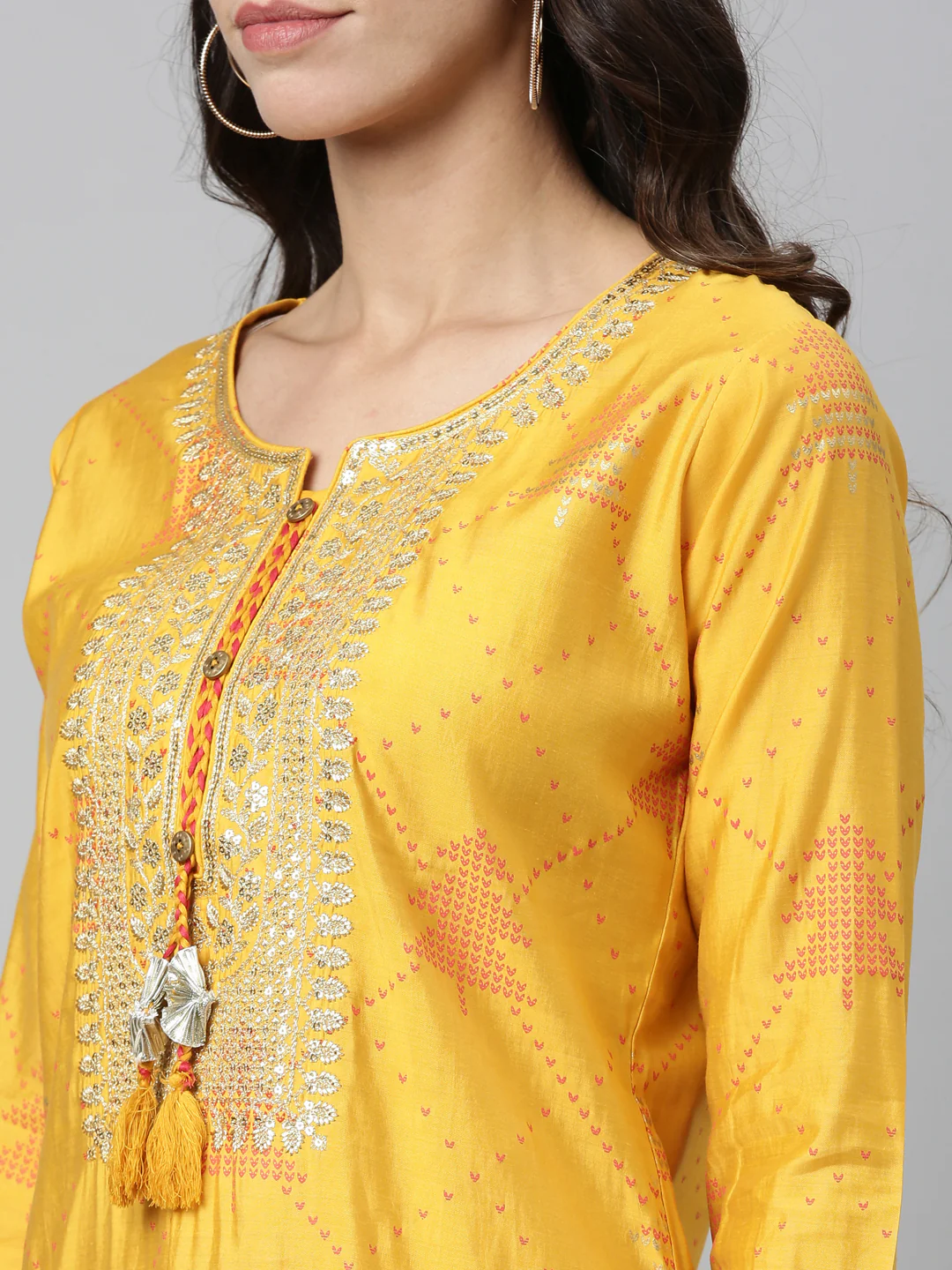 Neerus Mustard Color Model Fabric Kurta - Image 4