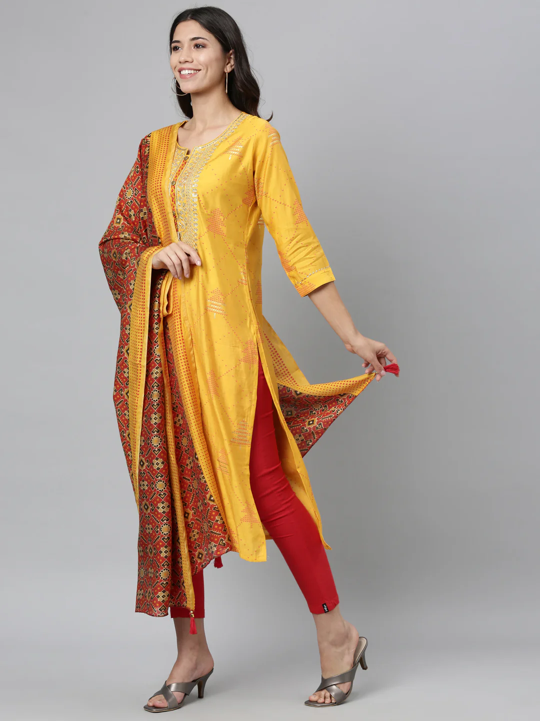 Neerus Mustard Color Model Fabric Kurta - Image 5