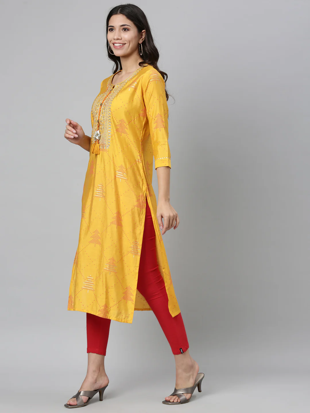 Neerus Mustard Color Model Fabric Kurta - Image 6