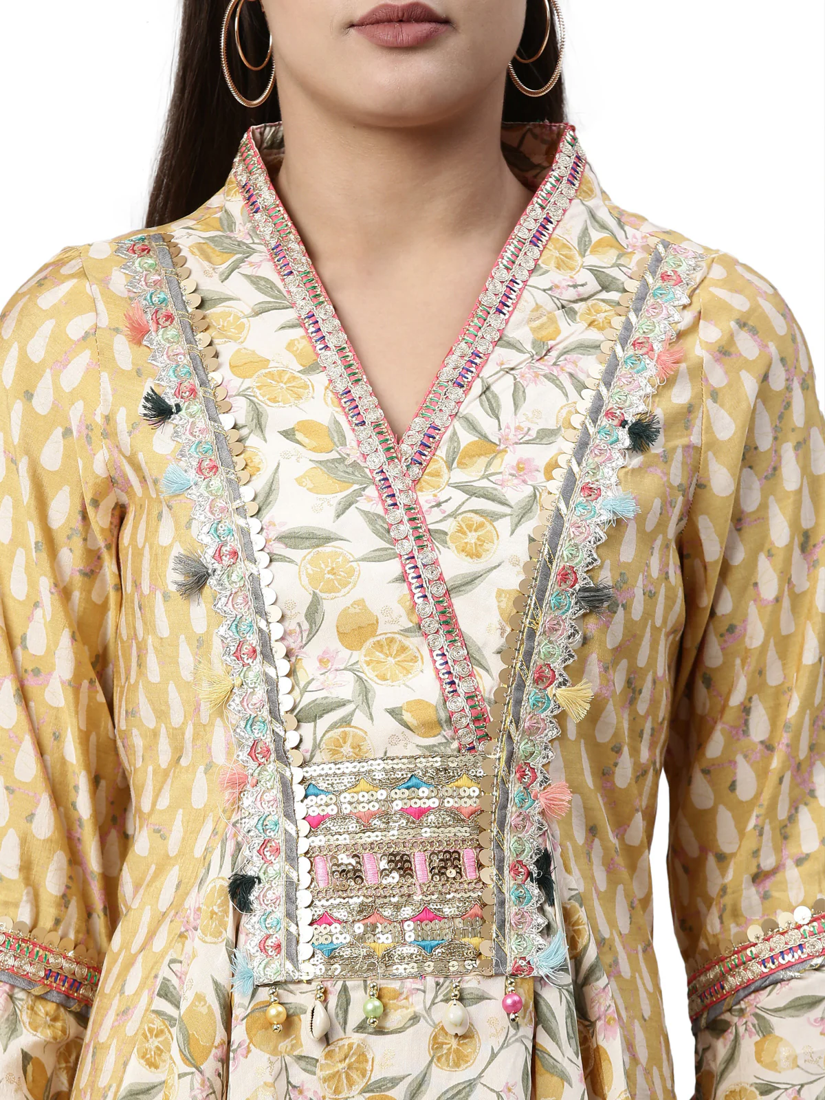 Neerus Mustard Color Model Fabric Kurta - Image 2